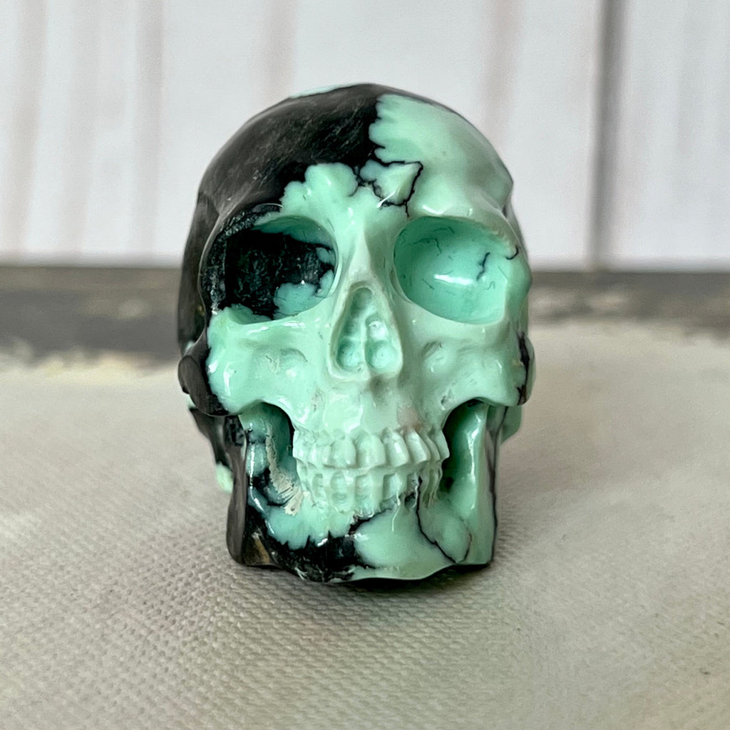 Peacock Variscite Skull: Bicolor Crystal Carving (1.5" x 1")