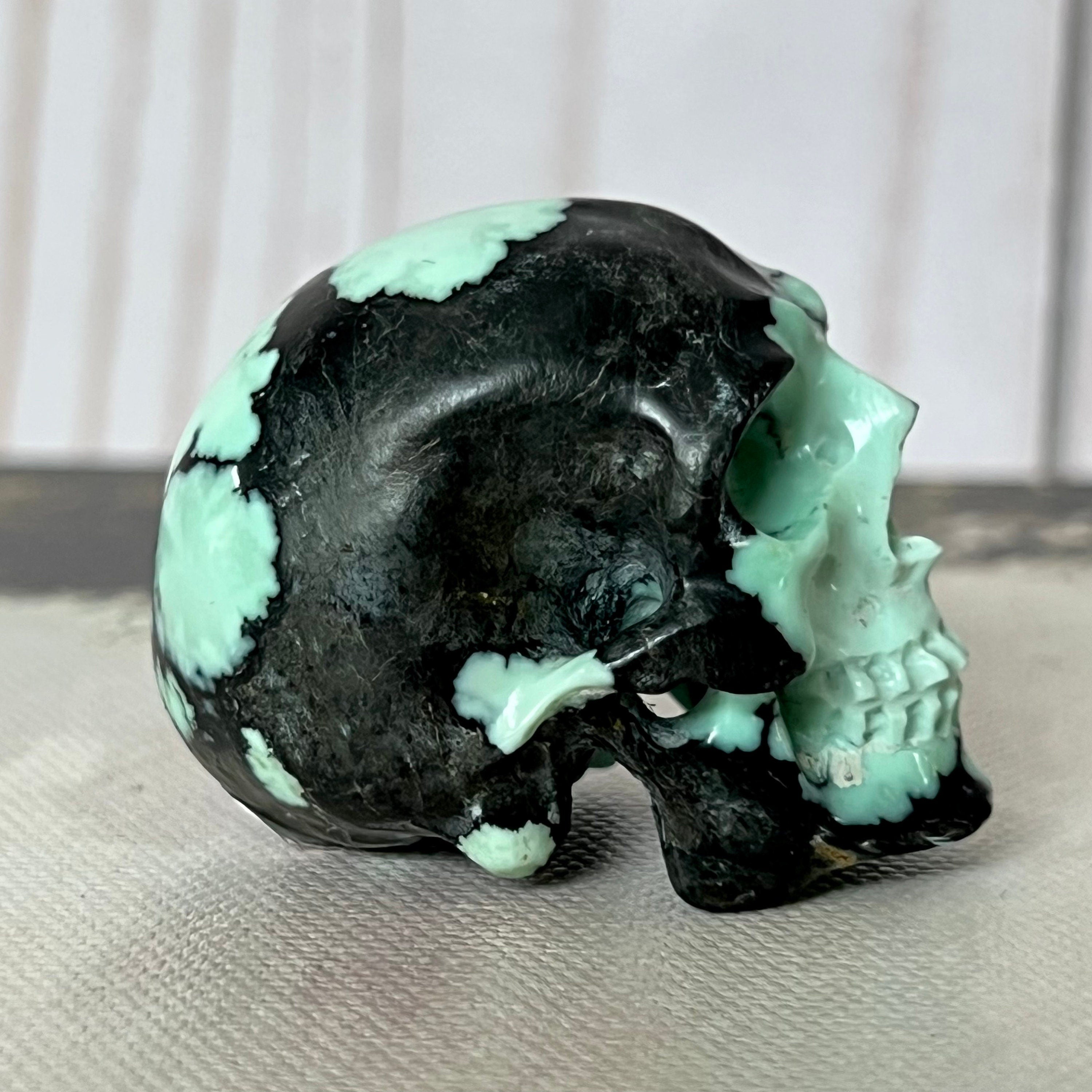 Peacock Variscite Skull: Bicolor Crystal Carving (1.5" x 1")
