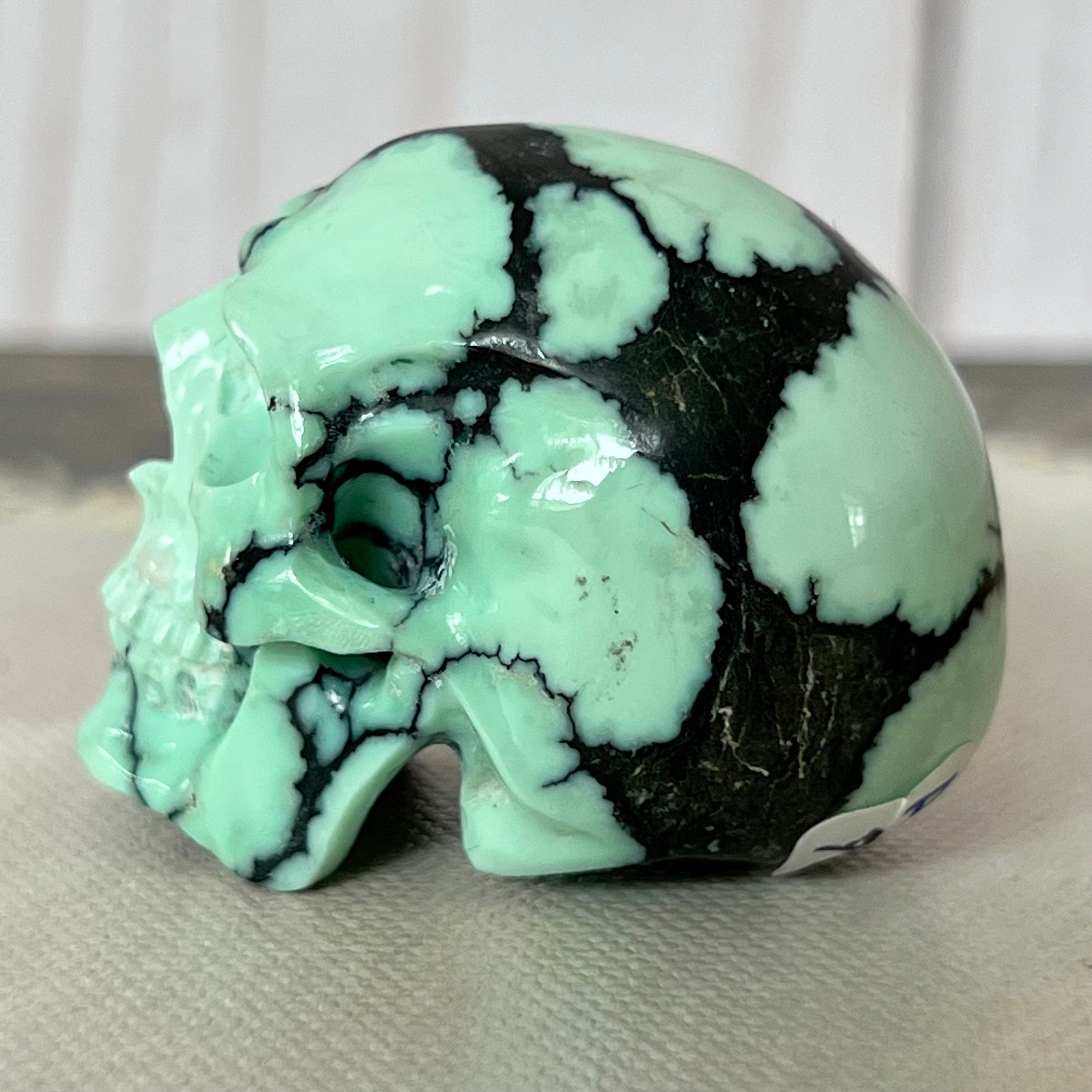 Peacock Variscite Skull: Bicolor Crystal Carving (1.5" x 1")