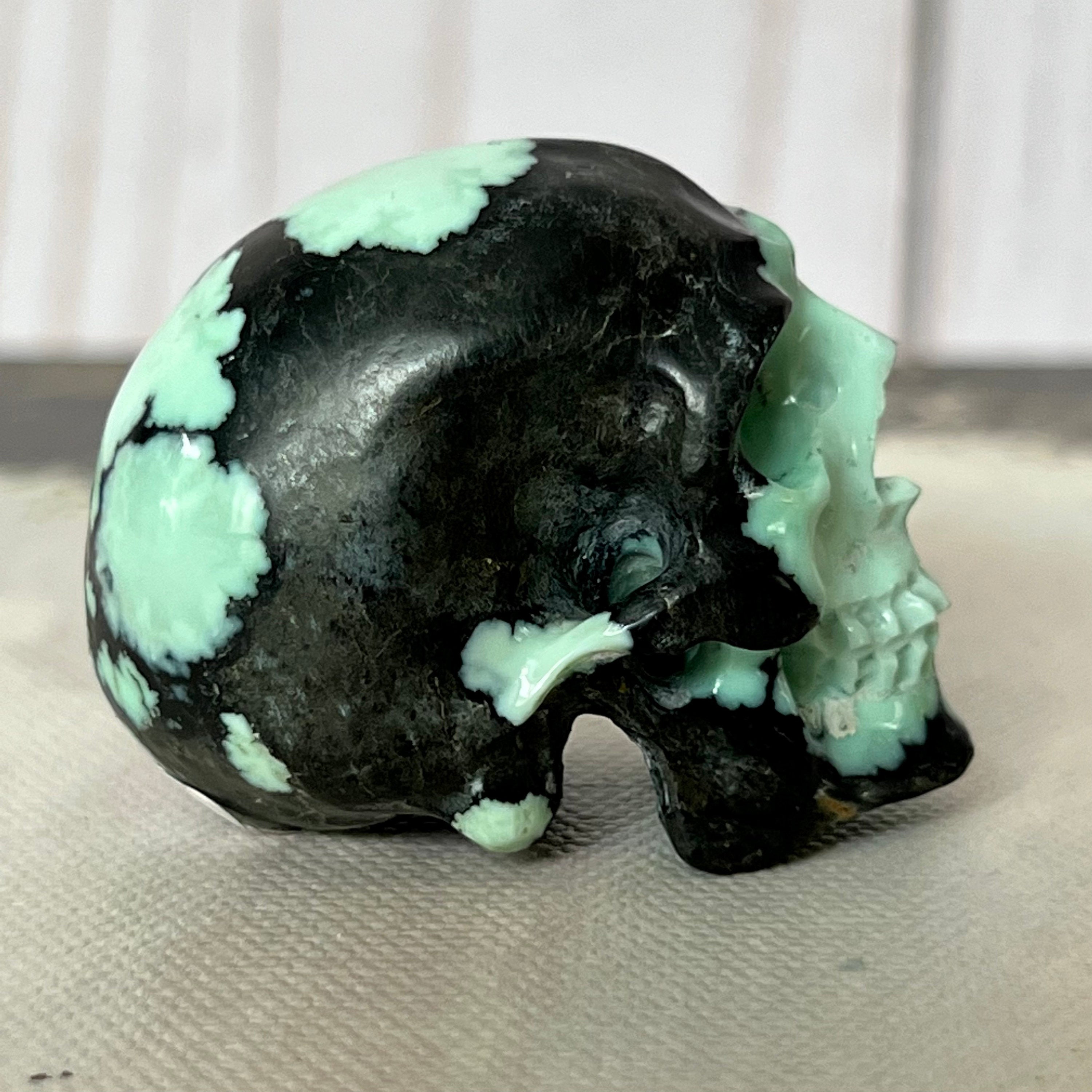 Peacock Variscite Skull: Bicolor Crystal Carving (1.5" x 1")