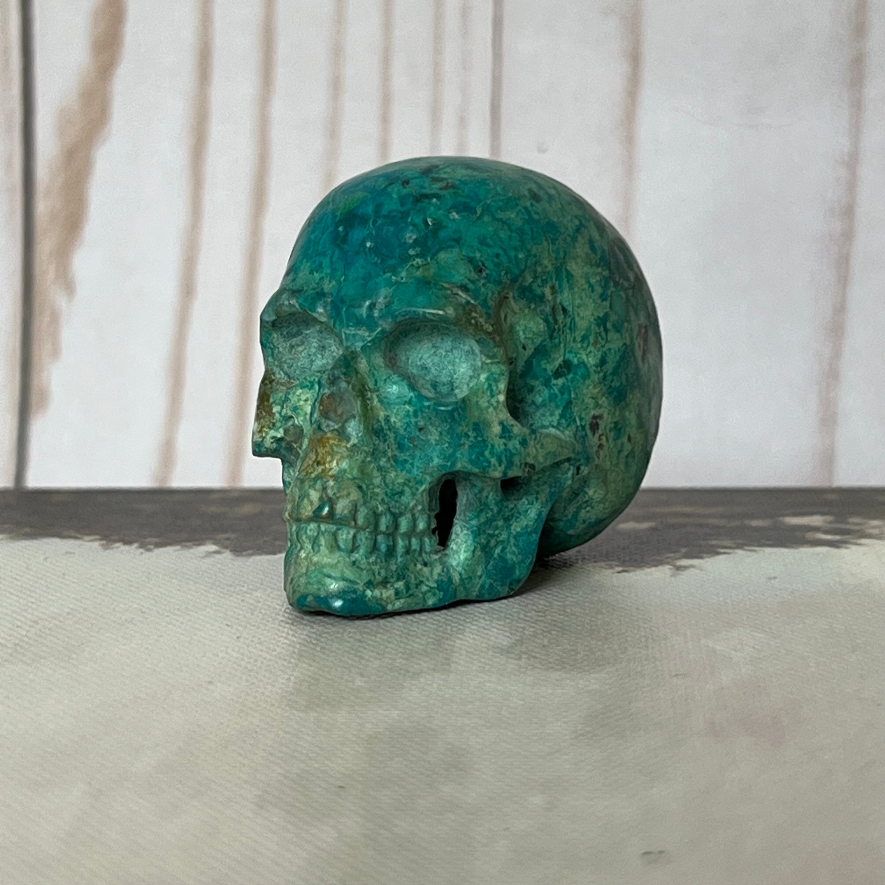 Handsome Chrysocolla Skull from Artifactual