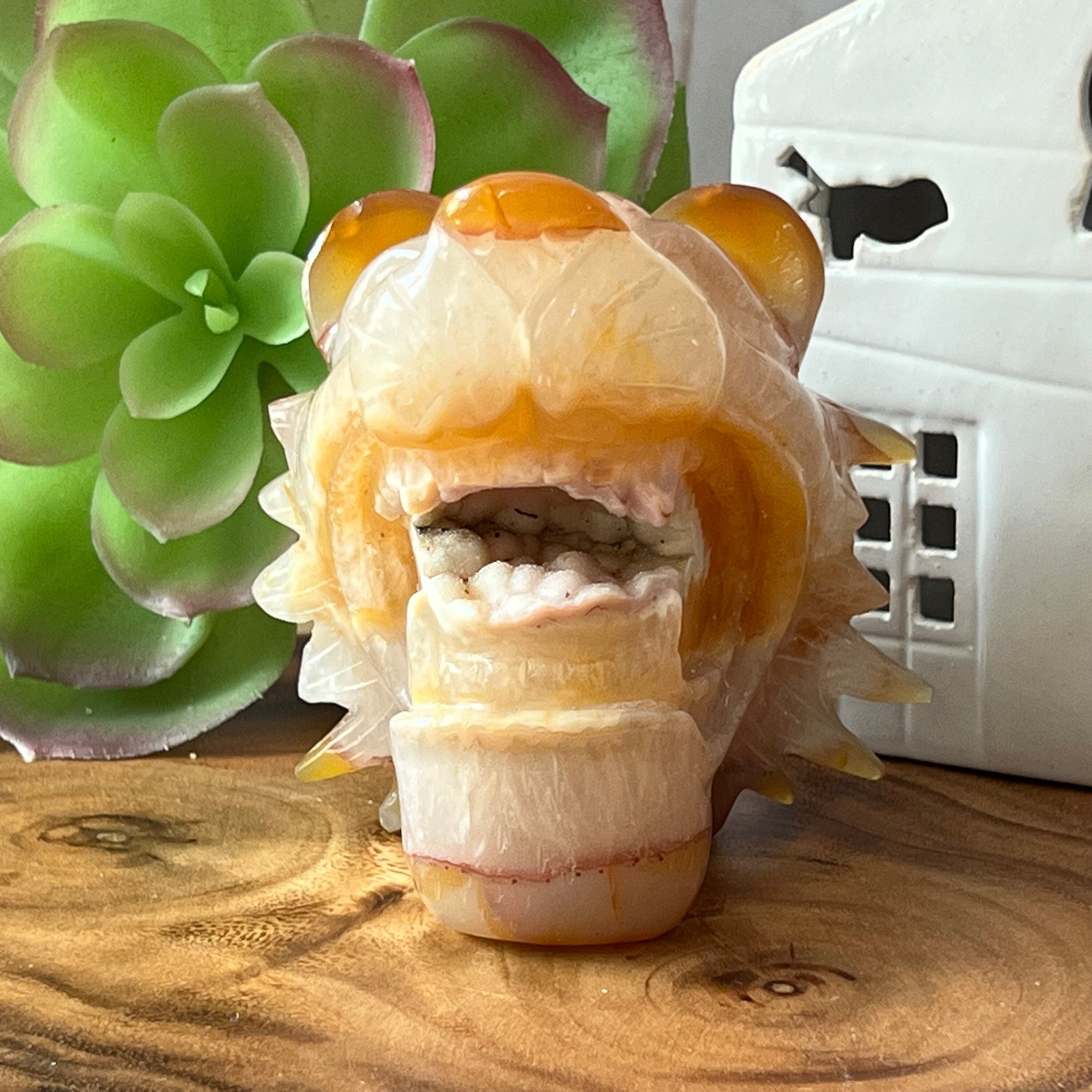 Carnelian Druzy Lion Carving: Sacral Chakra Stone
