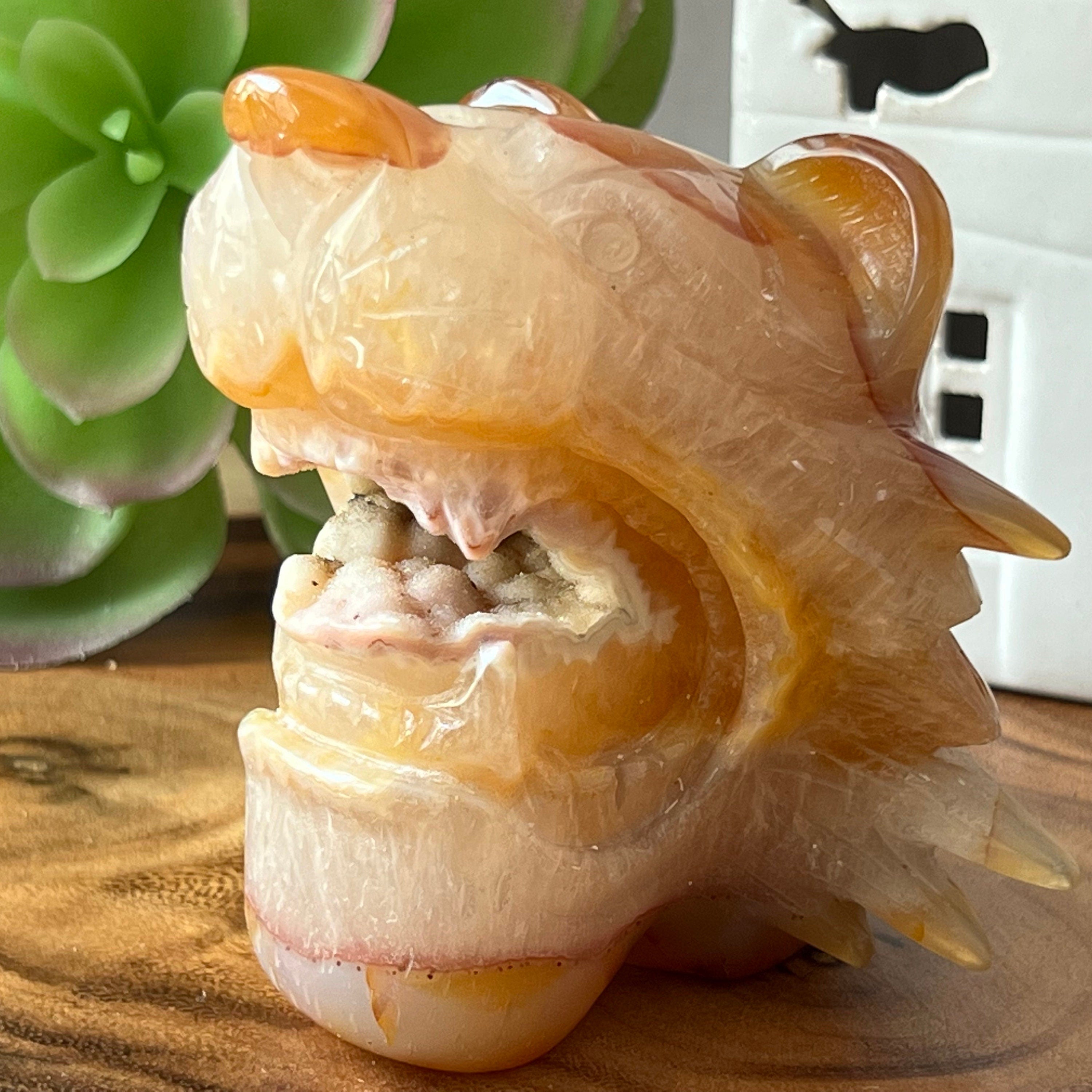 Carnelian Druzy Lion Carving: Sacral Chakra Stone