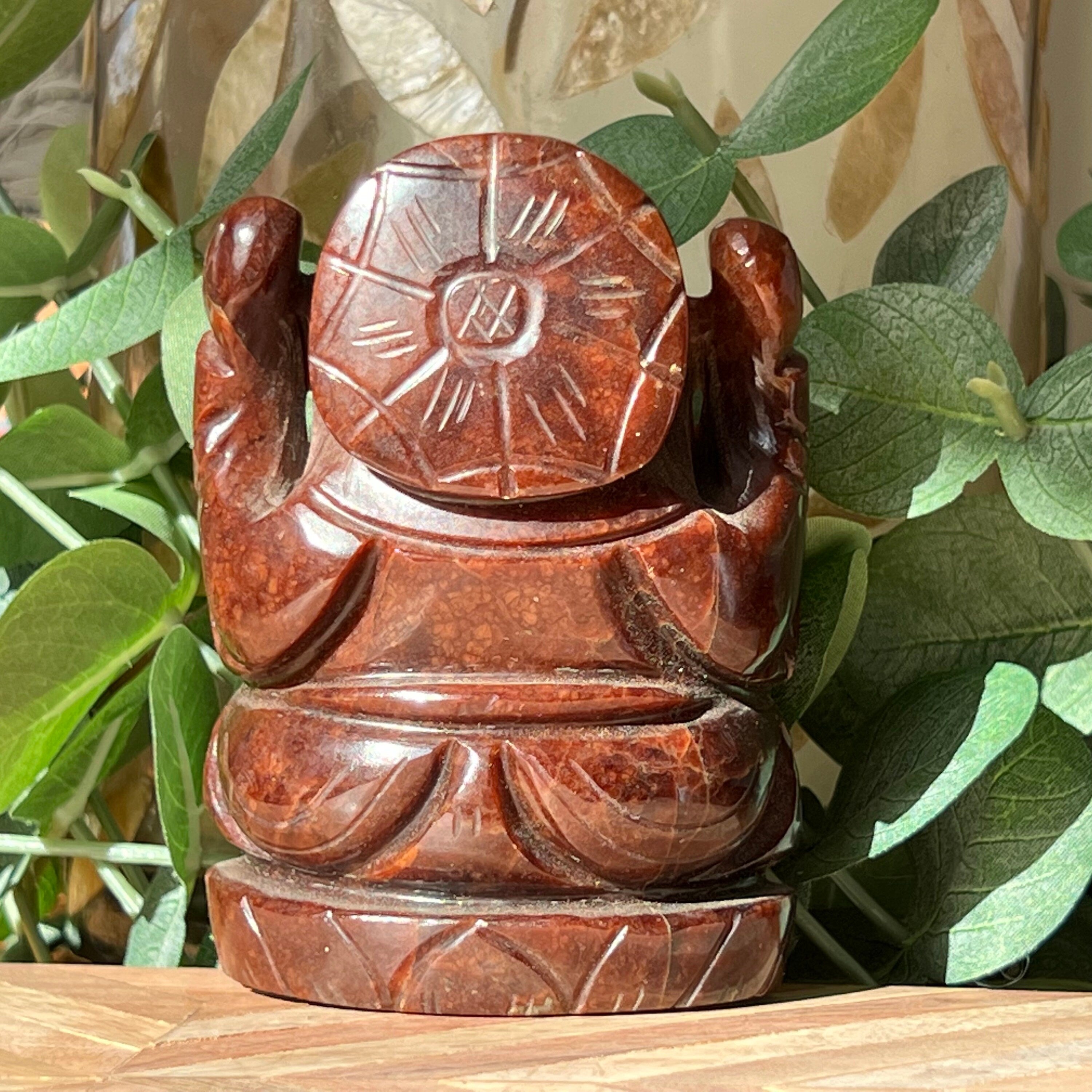 Garnet Ganesh Carving: Hindu God Statue