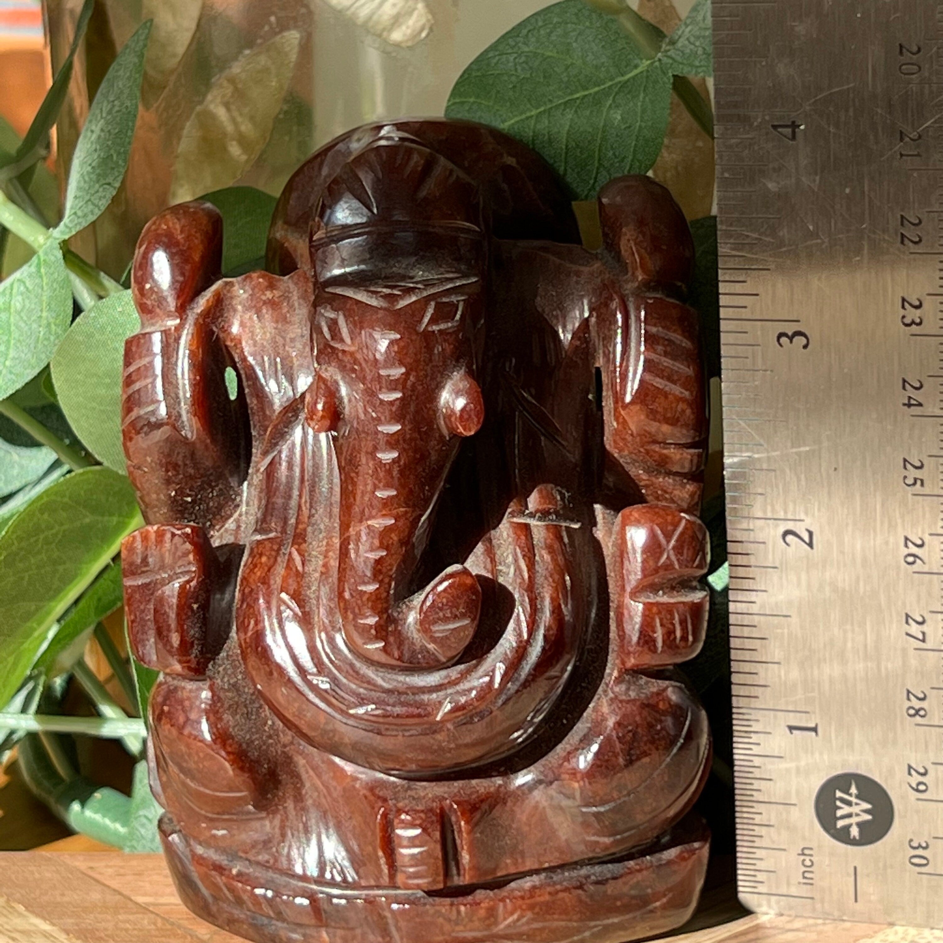 Garnet Ganesh Carving: Hindu God Statue