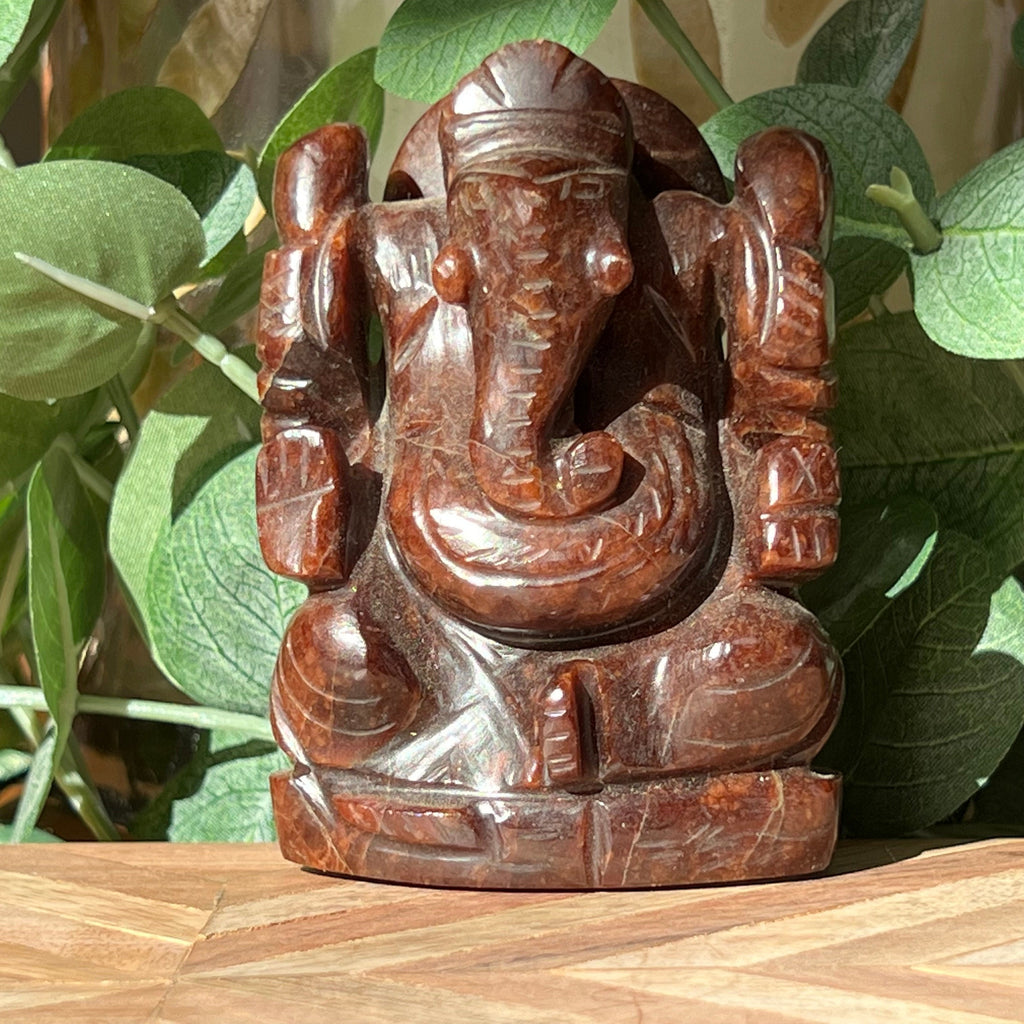 Garnet Ganesh Carving: Hindu God Statue, 3.5"