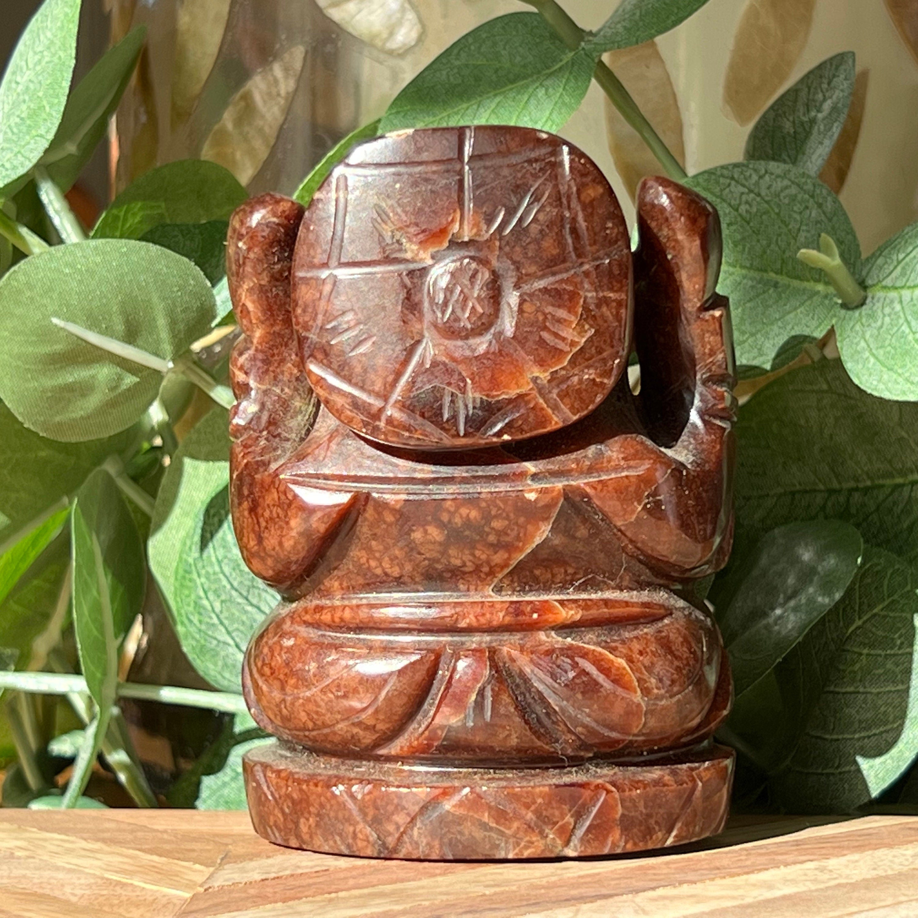 Garnet Ganesh Carving: Hindu God Statue, 3.5"