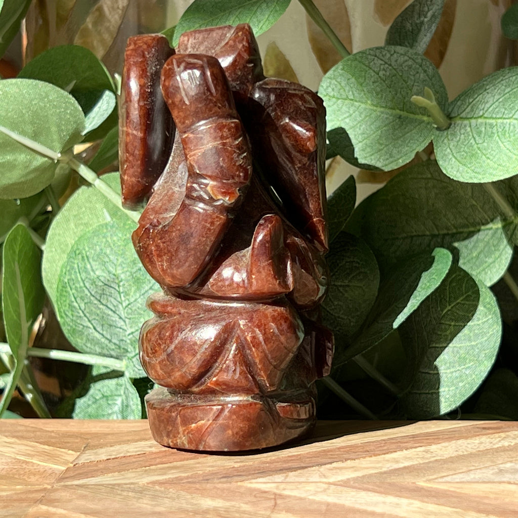 Garnet Ganesh Carving: Hindu God Statue, 3.5"