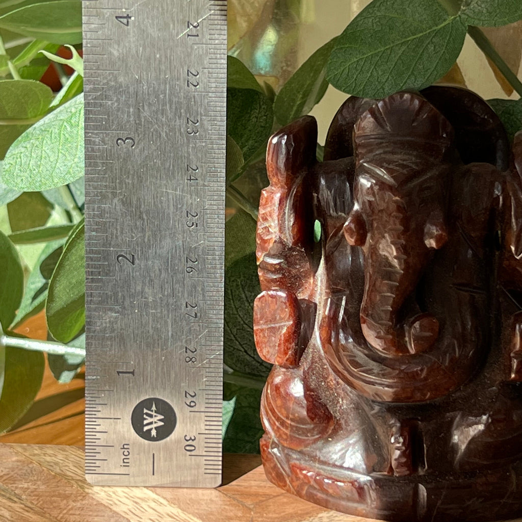 Garnet Ganesh Carving: Hindu God Statue, 3.5"