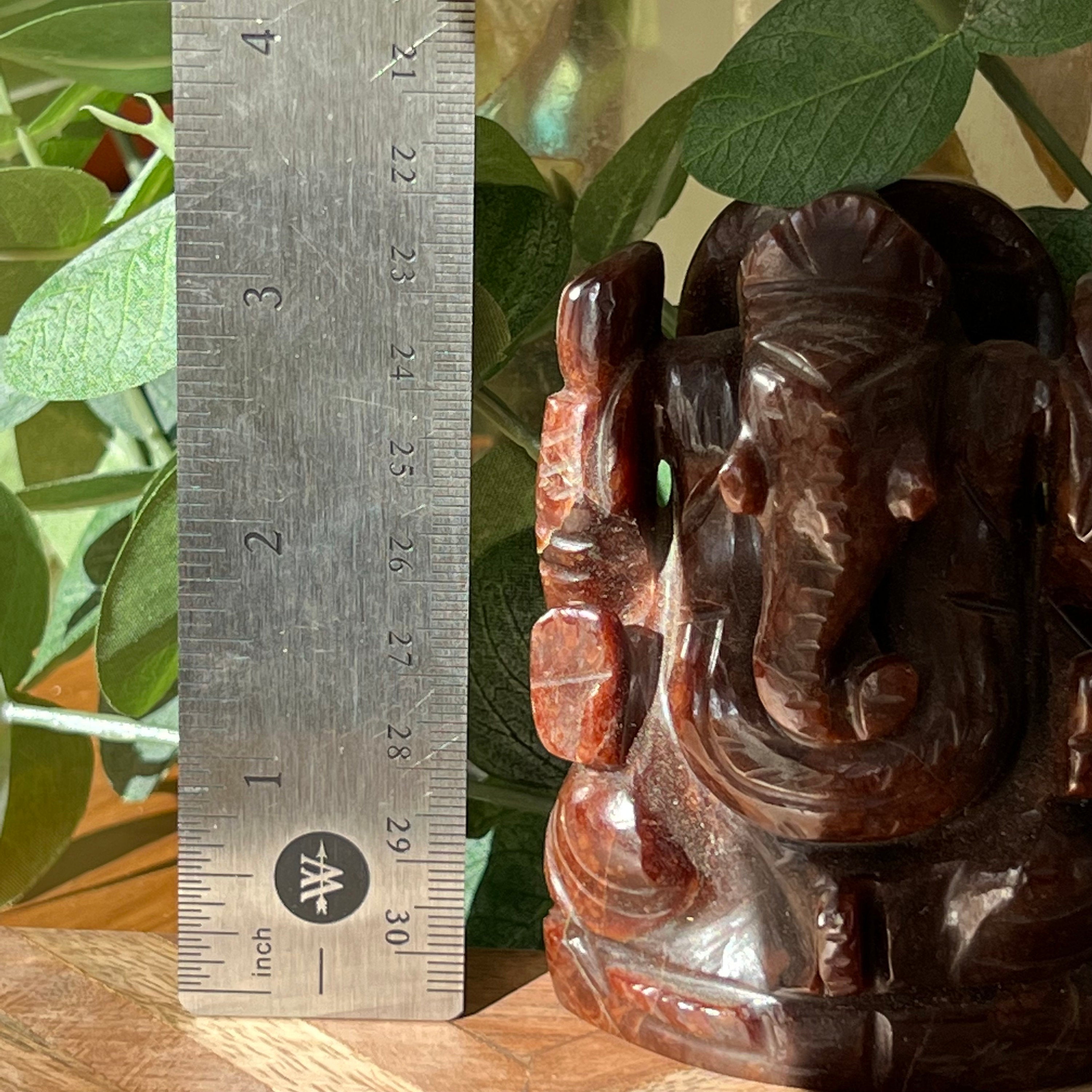 Garnet Ganesh Carving: Hindu God Statue, 3.5"