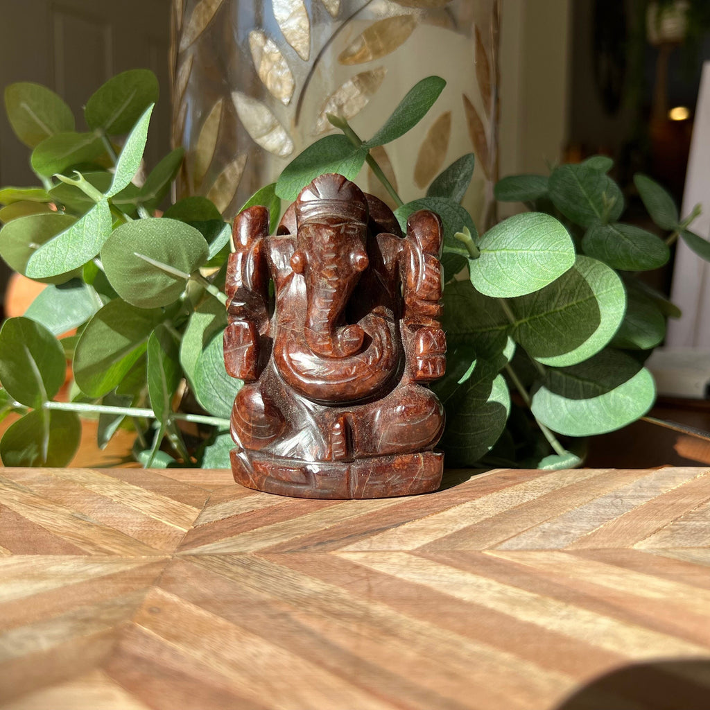 Garnet Ganesh Carving: Hindu God Statue, 3.5"