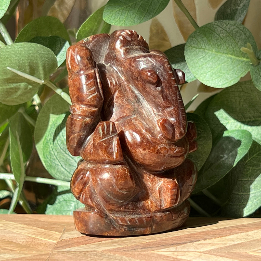 Garnet Ganesh Carving: Hindu God Statue, 3"