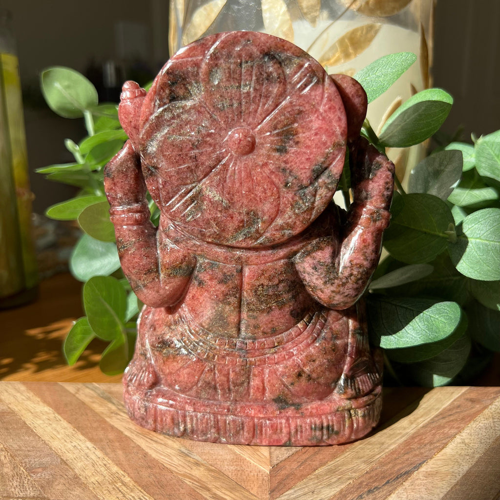 Large Rhodonite Ganesh Carving: Gemmy Pink Hindu God Statue