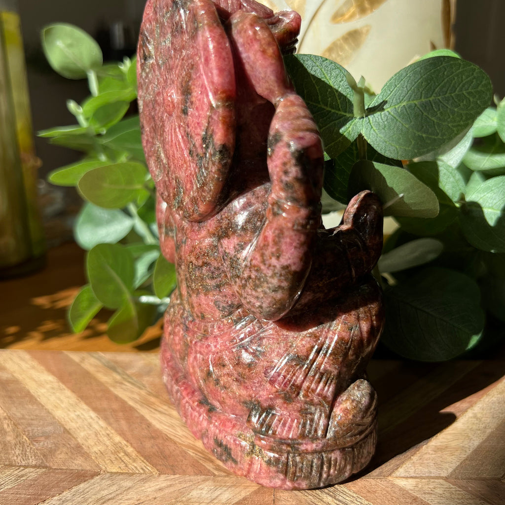 Large Rhodonite Ganesh Carving: Gemmy Pink Hindu God Statue
