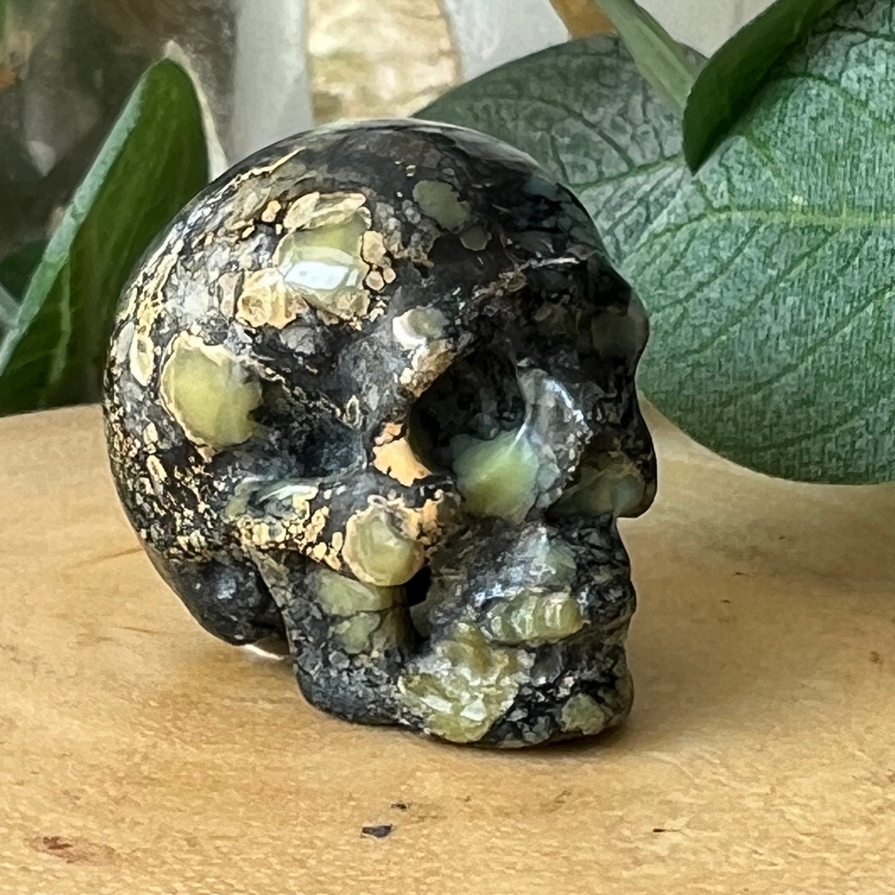 Amazingly Detailed Hand Carved Artifactual Peacock Variscite Skull