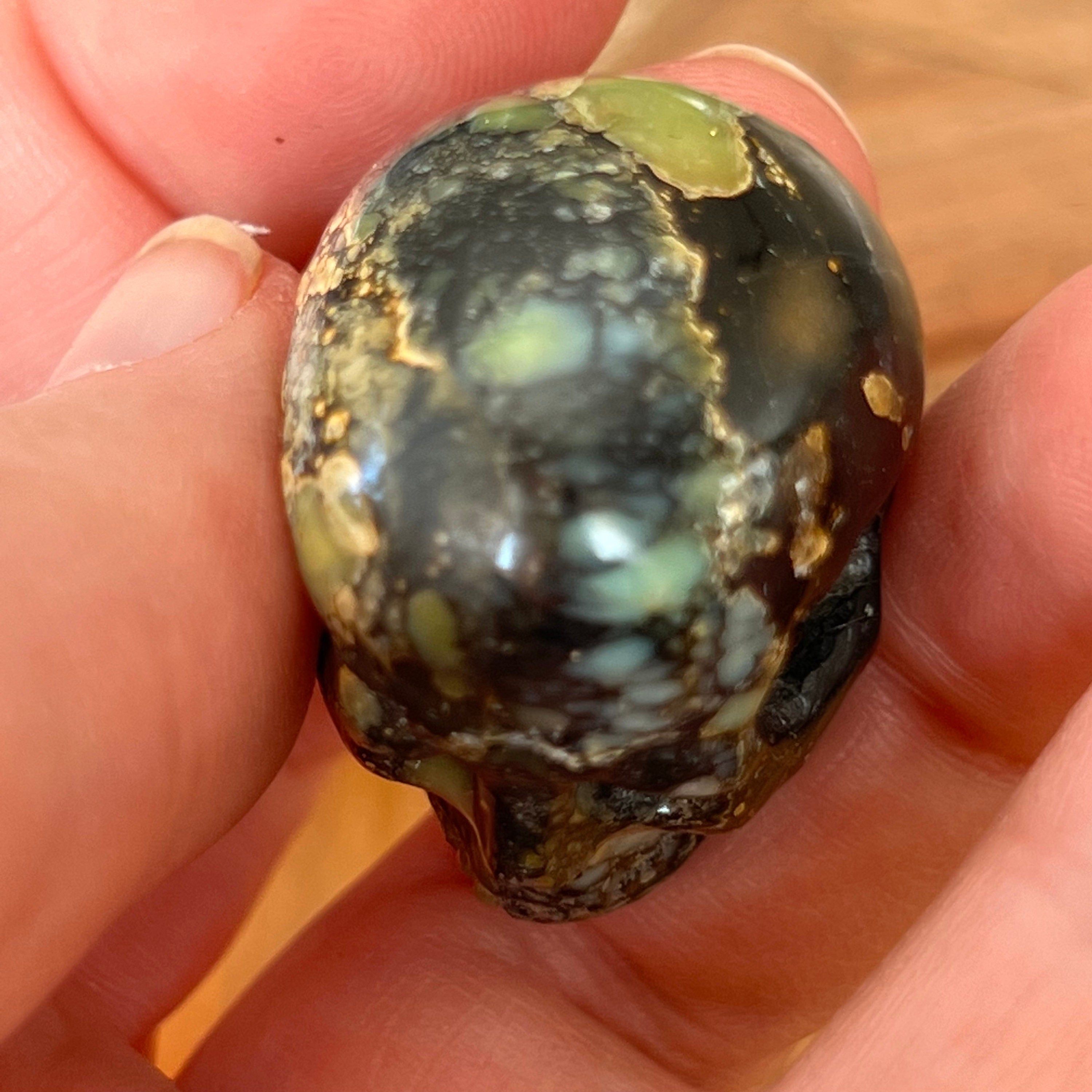 Amazingly Detailed Hand Carved Artifactual Peacock Variscite Skull