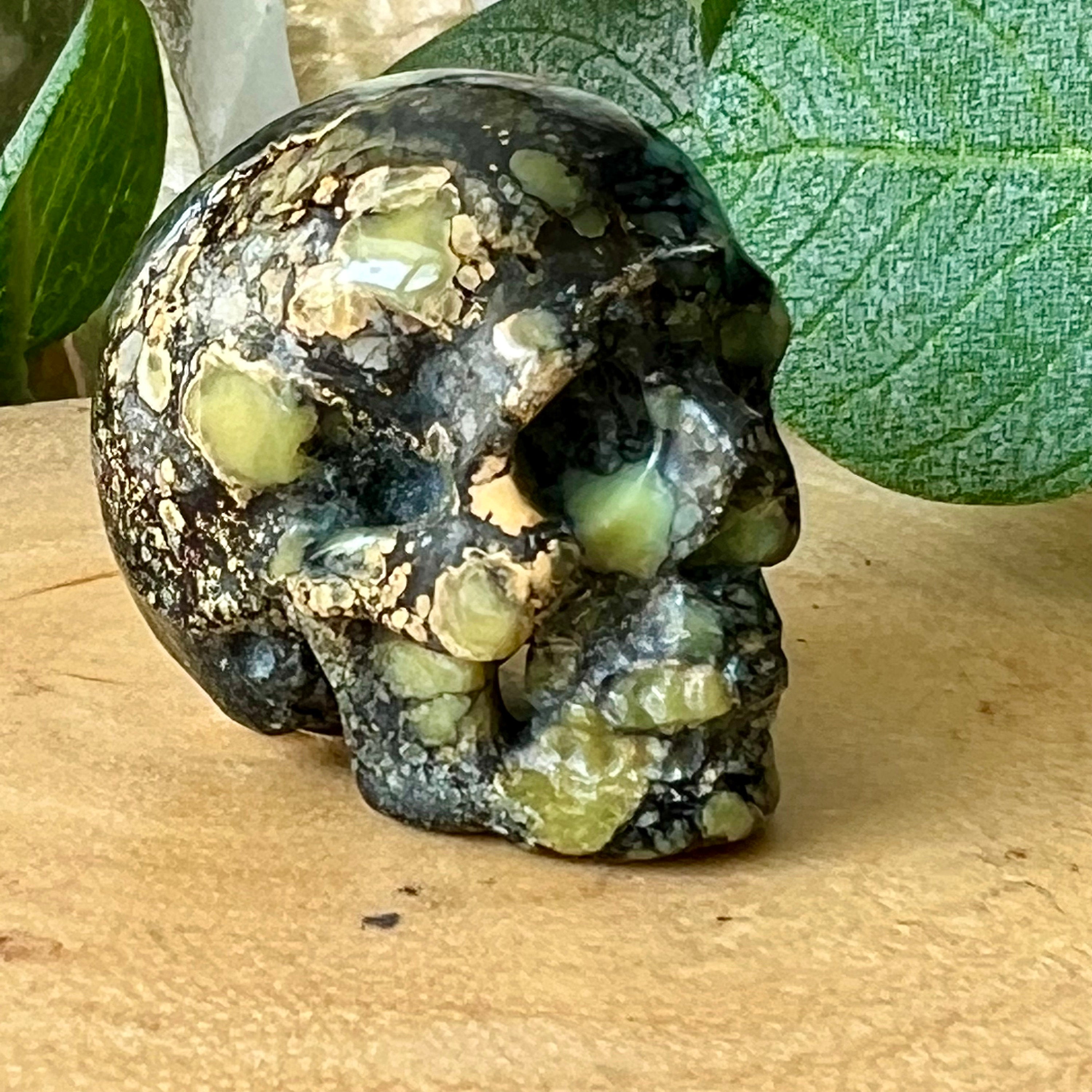 Amazingly Detailed Hand Carved Artifactual Peacock Variscite Skull