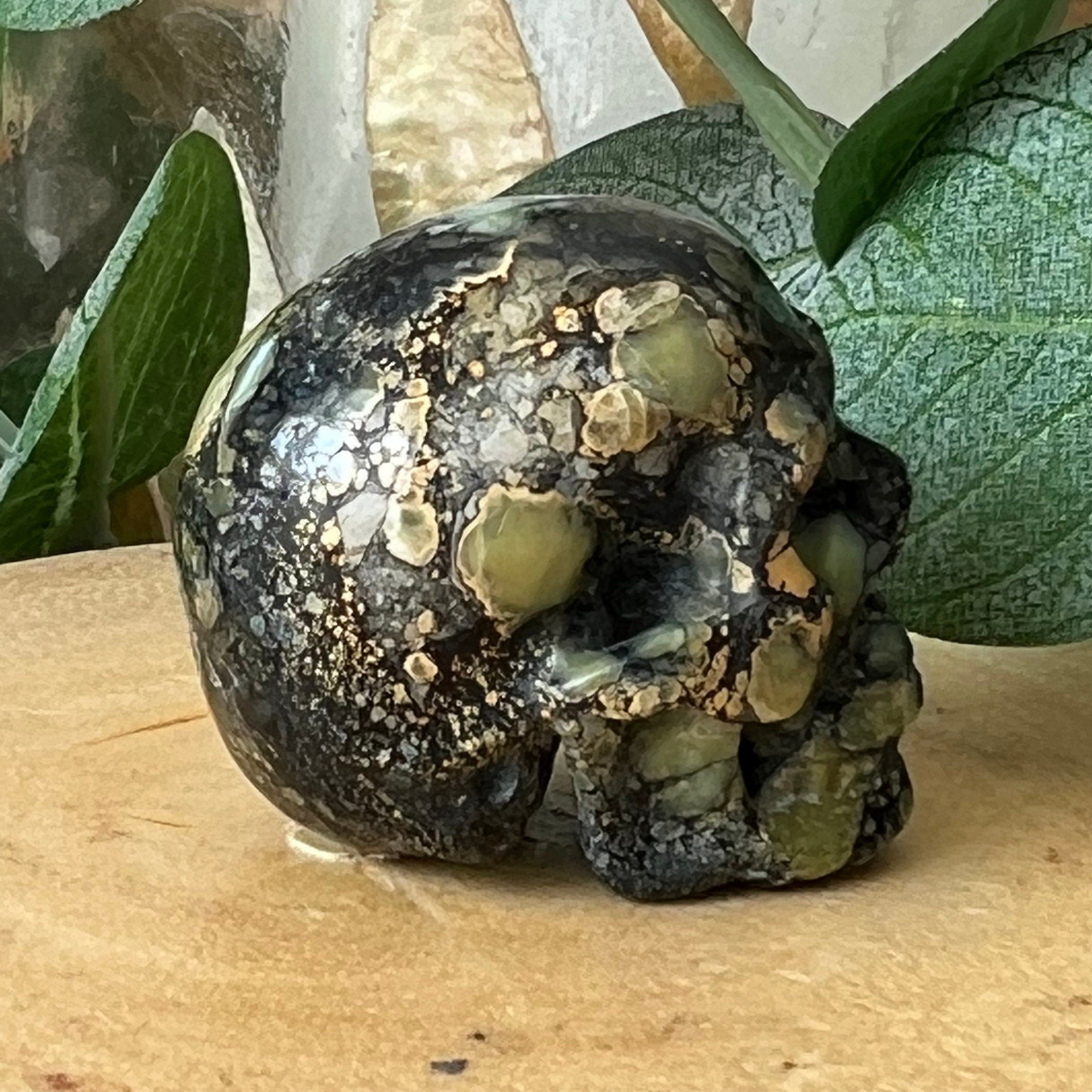 Amazingly Detailed Hand Carved Artifactual Peacock Variscite Skull