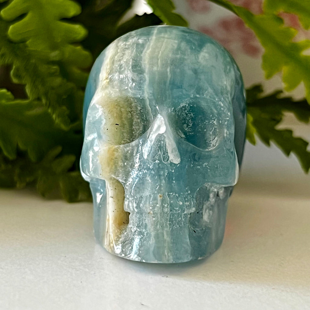 Blue Onyx Crystal Skull Carving: Artifactual Detail