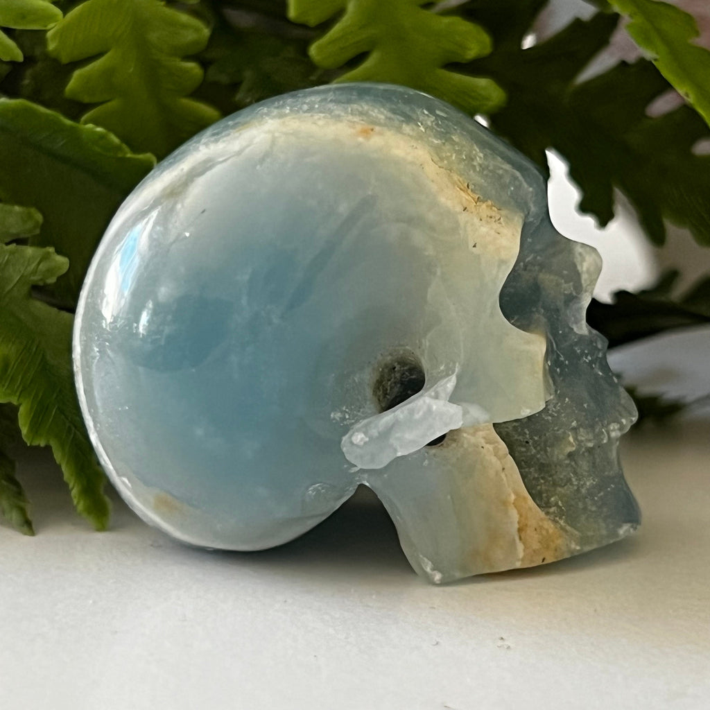Blue Onyx Crystal Skull Carving: Artifactual Detail