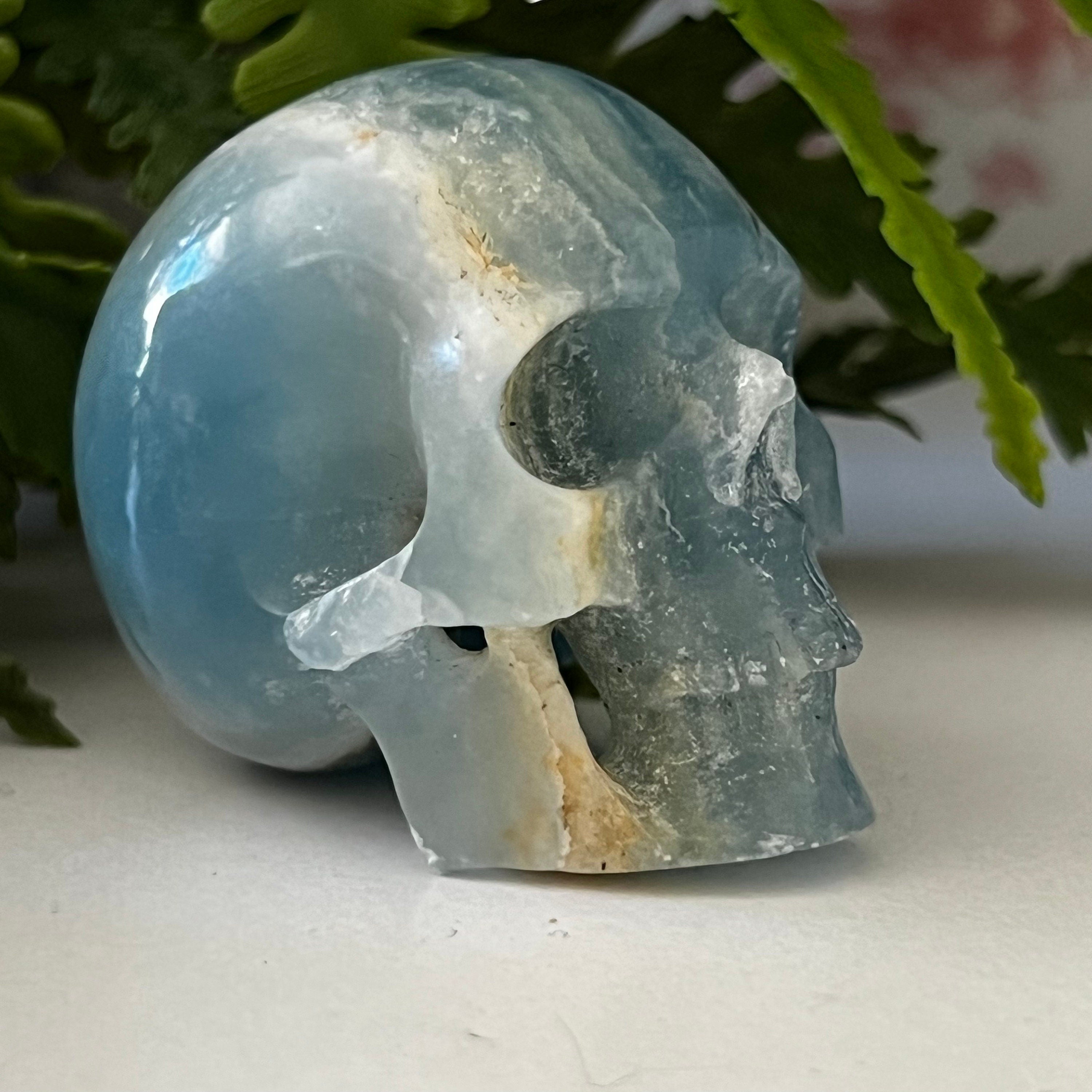 Blue Onyx Crystal Skull Carving: Artifactual Detail