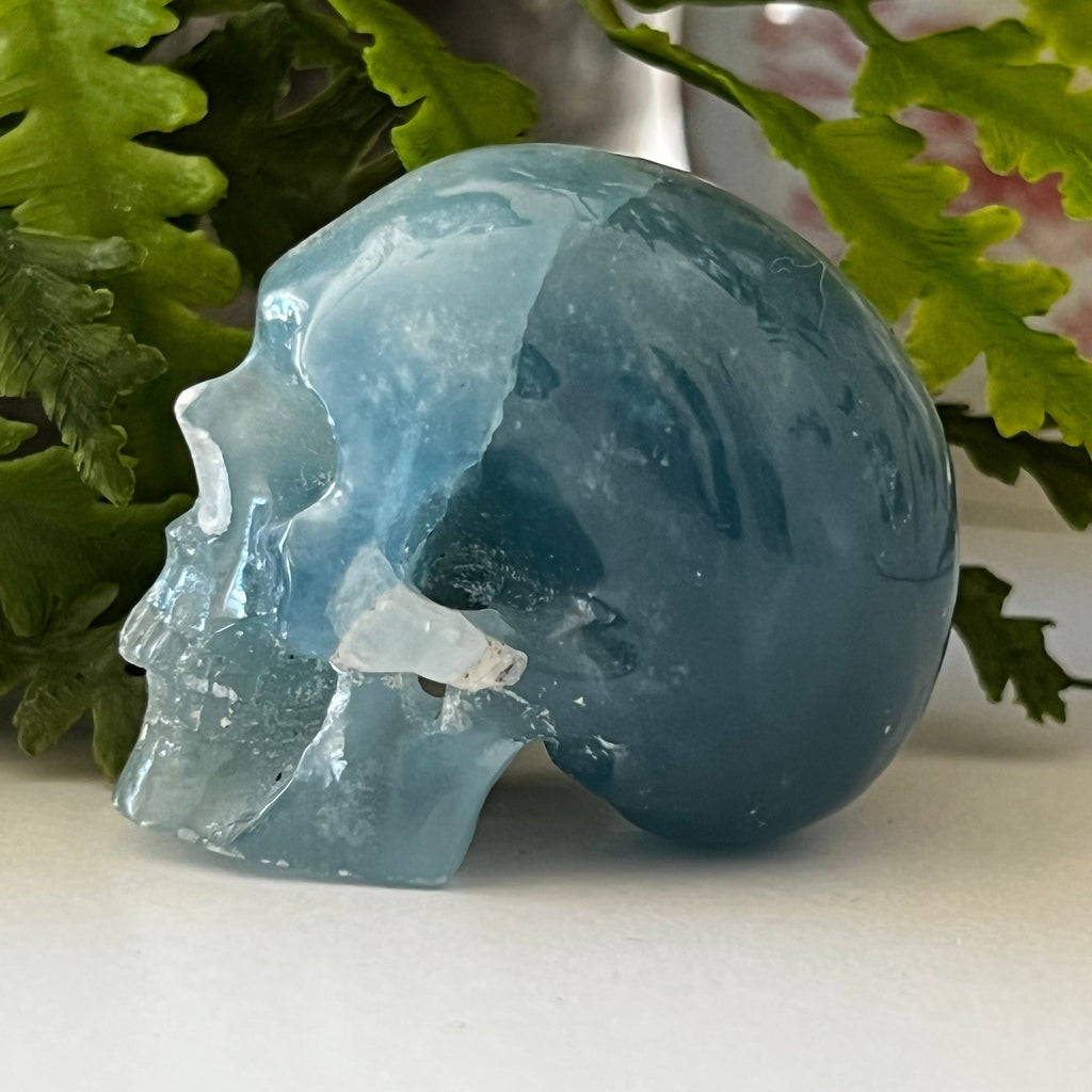 Blue Onyx Crystal Skull Carving: Artifactual Detail
