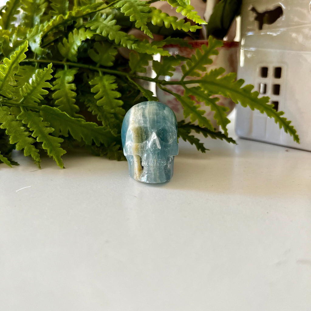 Blue Onyx Crystal Skull Carving: Artifactual Detail