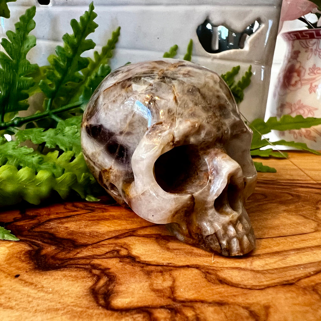 Carved Chevron Amethyst Crystal Skull, Jawless (2")