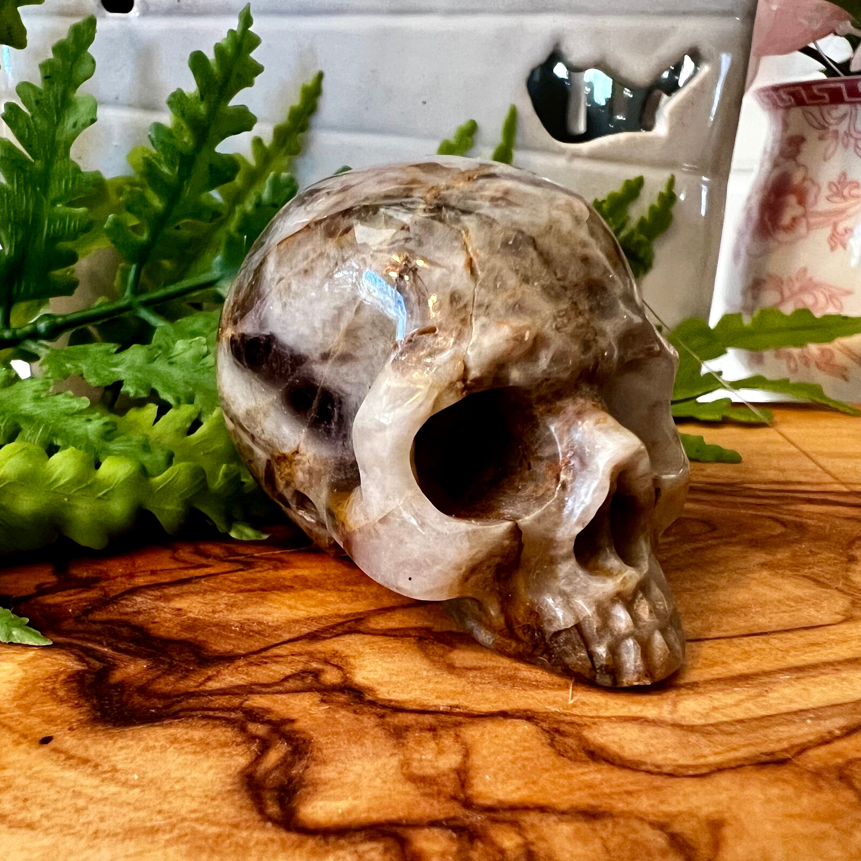 Carved Chevron Amethyst Crystal Skull, Jawless (2")