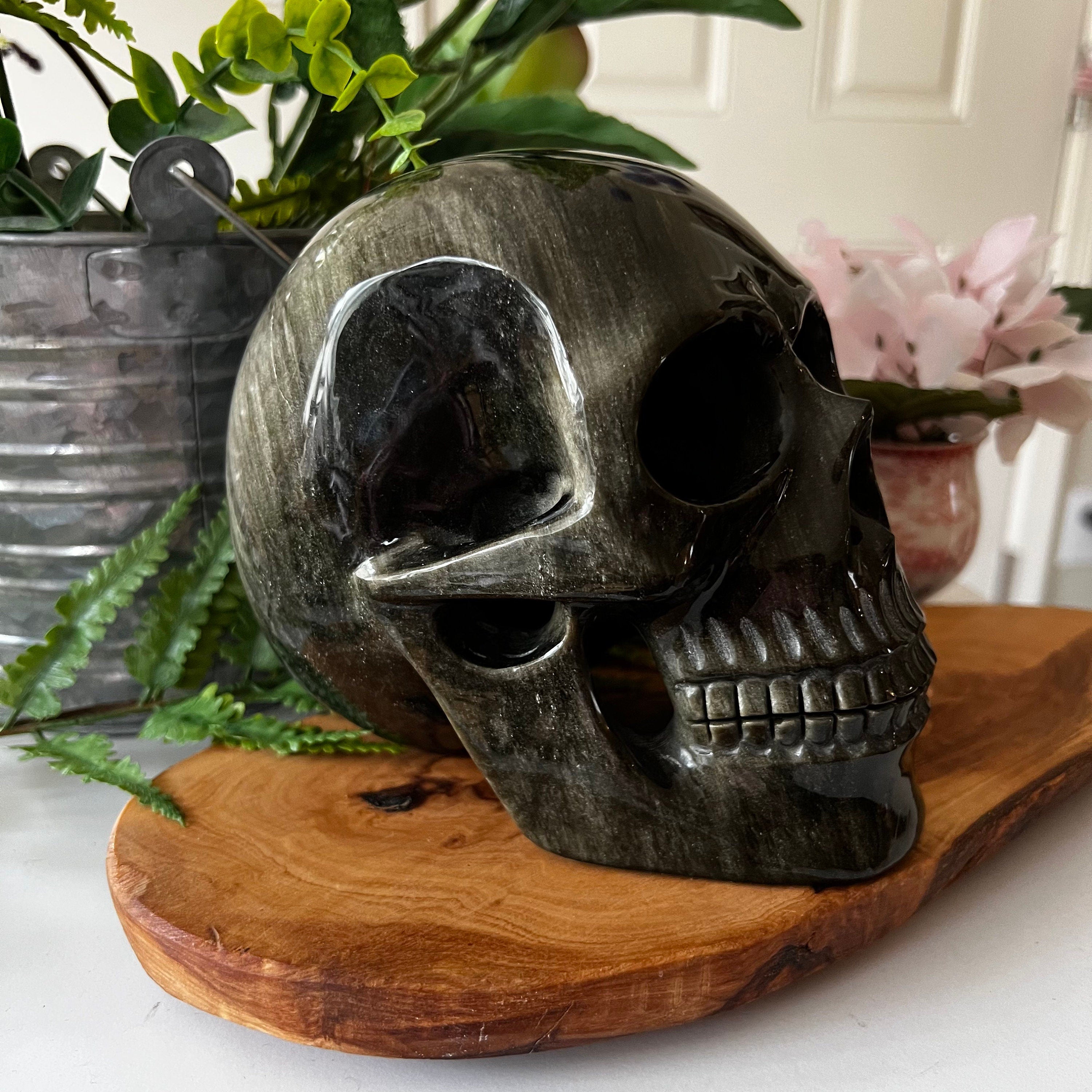 Insane Hollow Golden Sheen Obsidian Skull, Huge