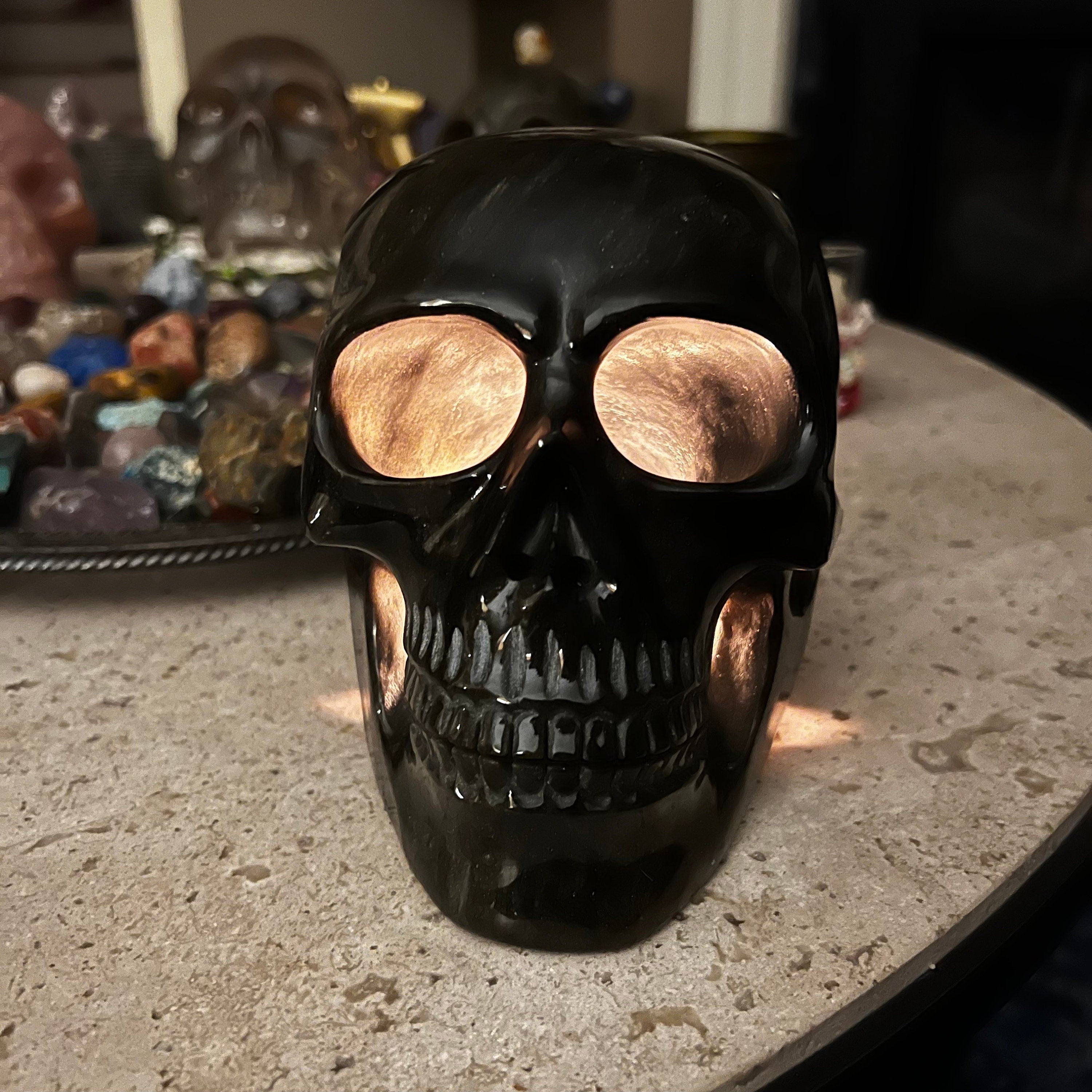 Insane Hollow Golden Sheen Obsidian Skull, Huge