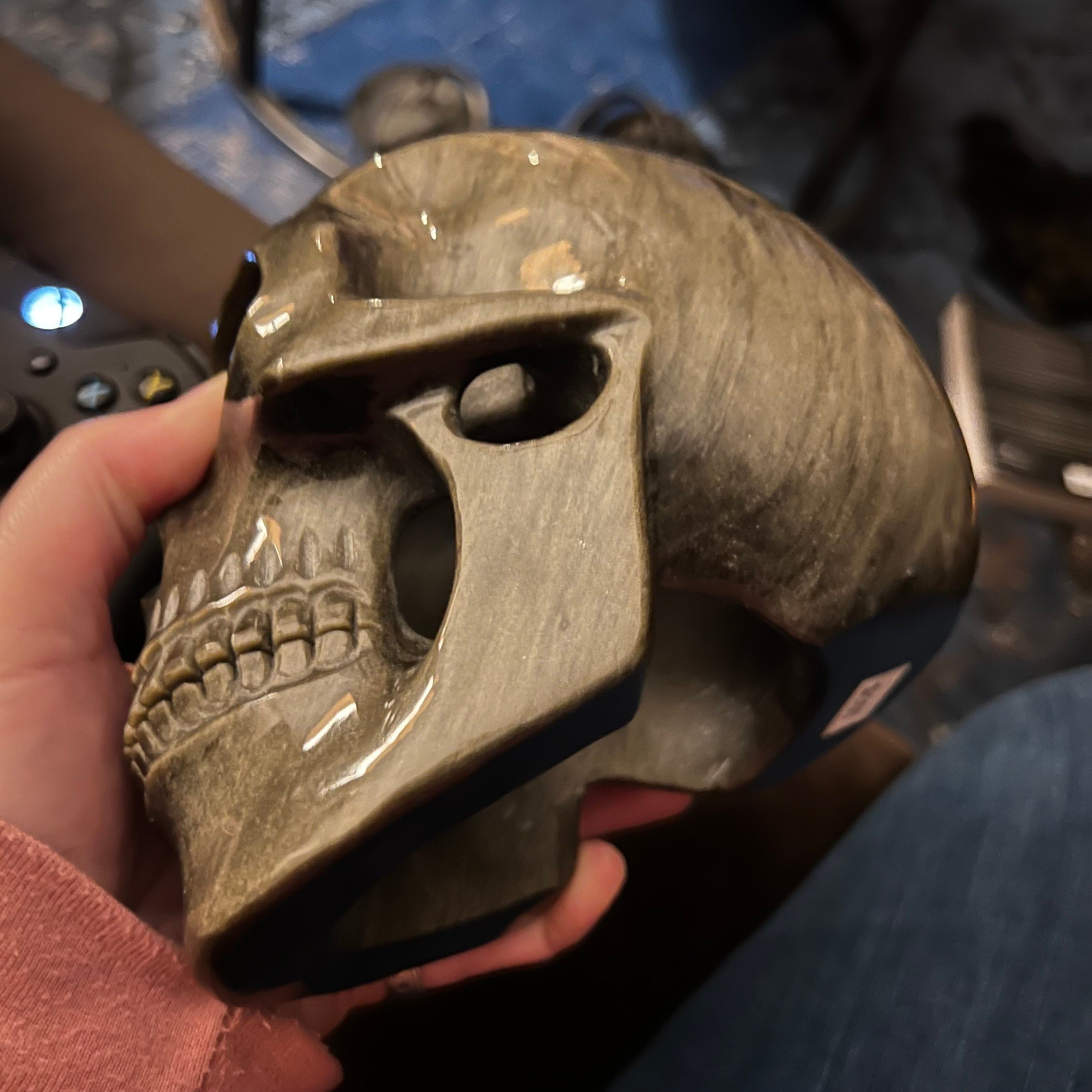 Insane Hollow Golden Sheen Obsidian Skull, Huge