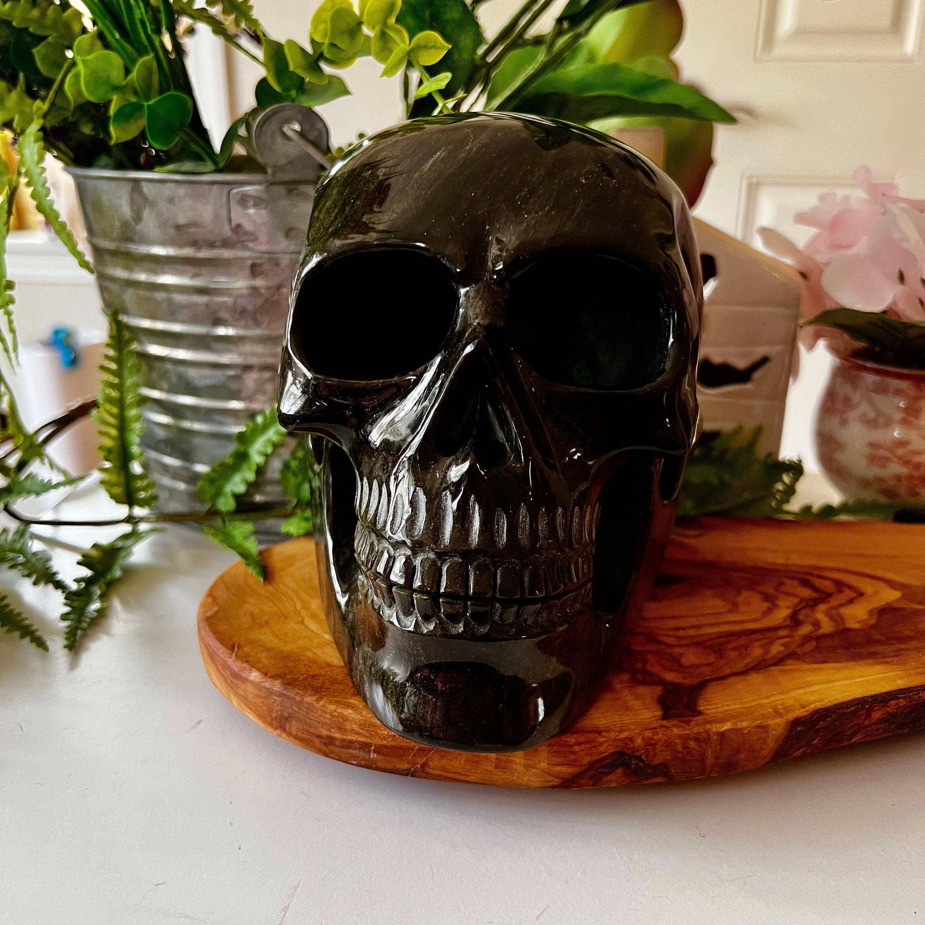 Insane Hollow Golden Sheen Obsidian Skull, Huge