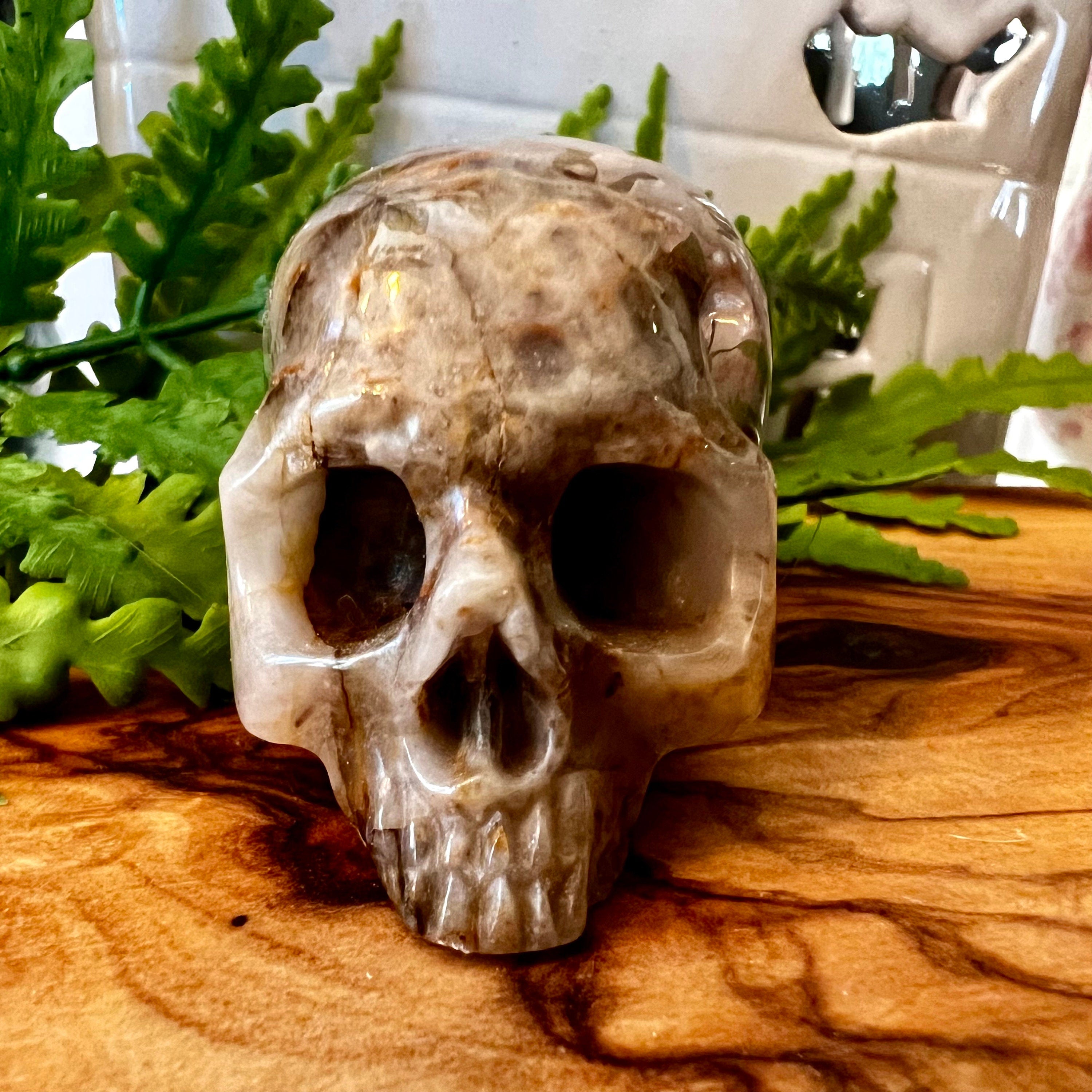 Carved Chevron Amethyst Crystal Skull, Jawless (2")