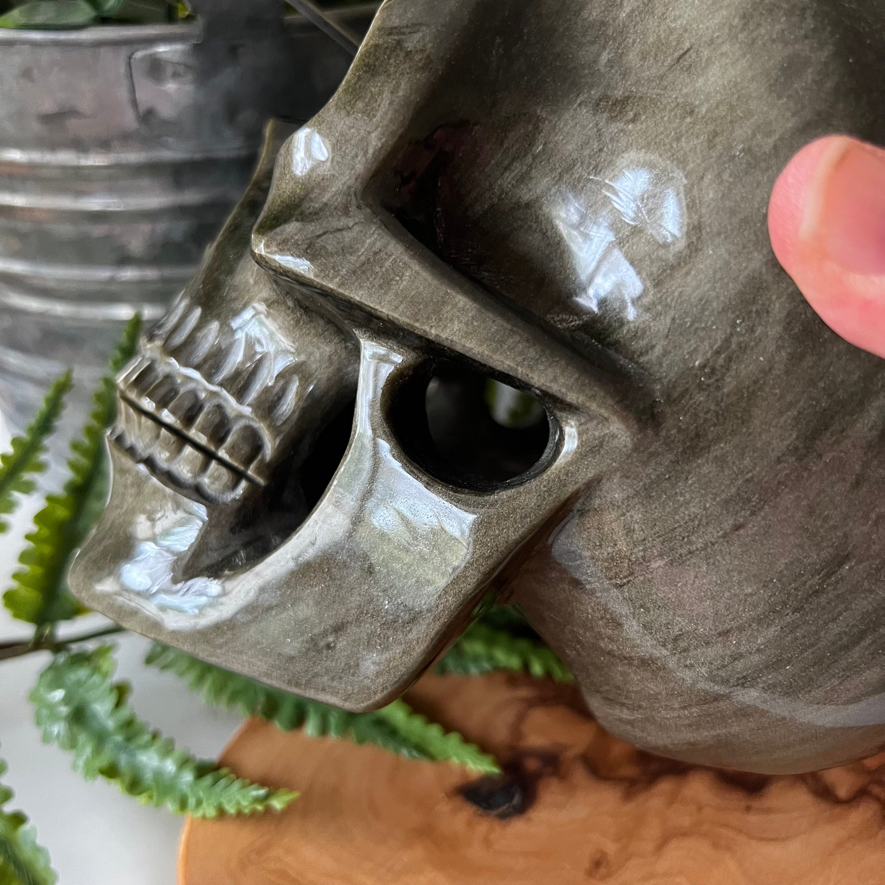 Insane Hollow Golden Sheen Obsidian Skull, Huge
