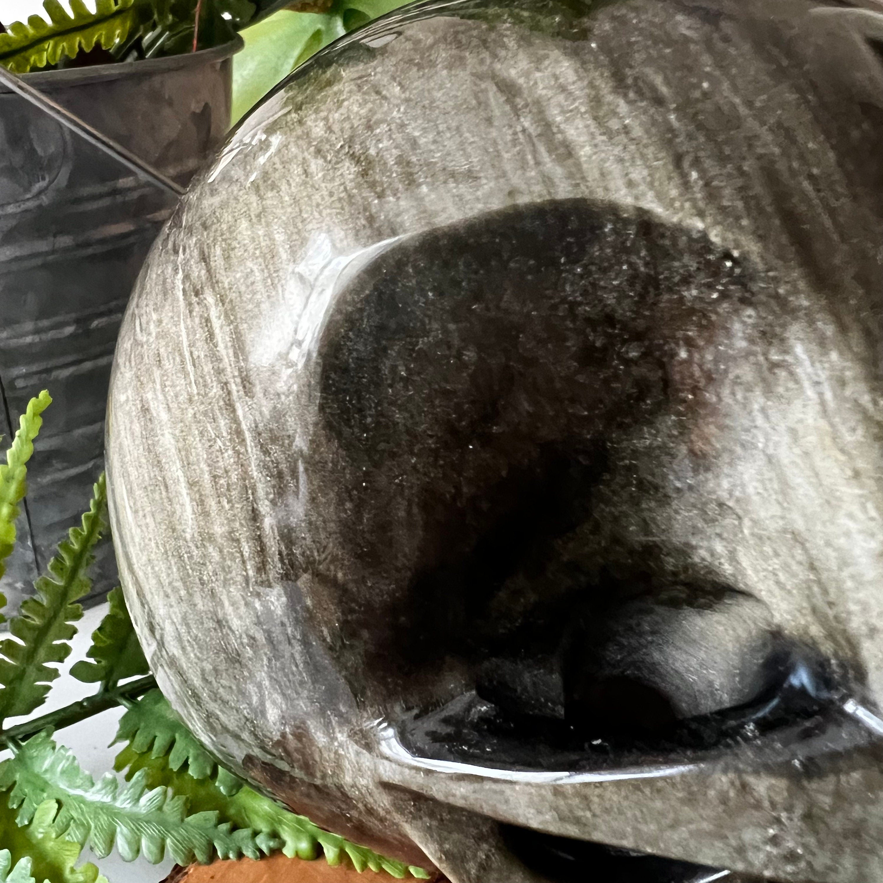 Insane Hollow Golden Sheen Obsidian Skull, Huge