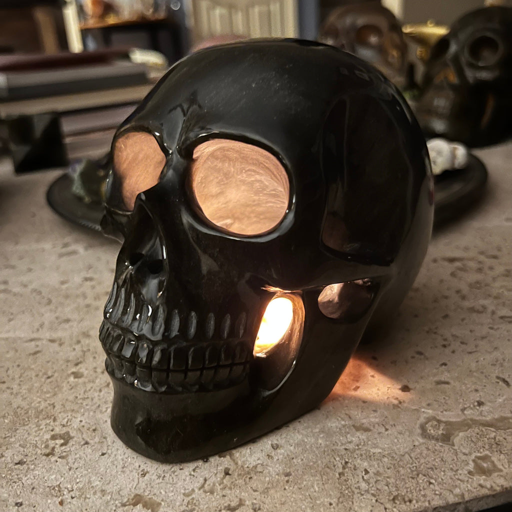 Insane Hollow Golden Sheen Obsidian Skull, Huge