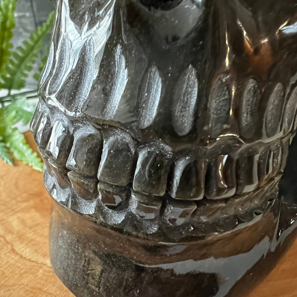 Insane Hollow Golden Sheen Obsidian Skull, Huge