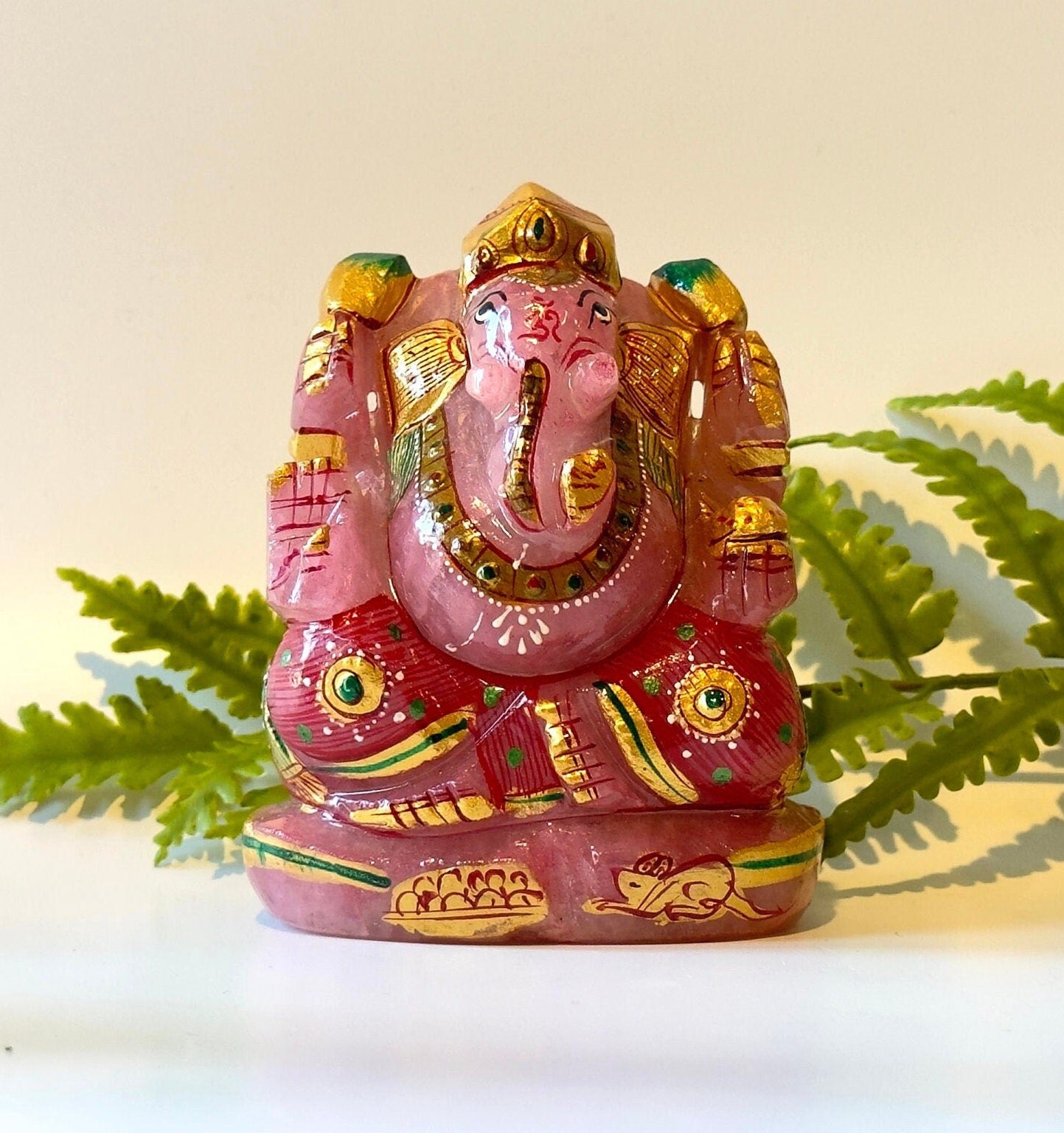 Rose quartz ganesh carving