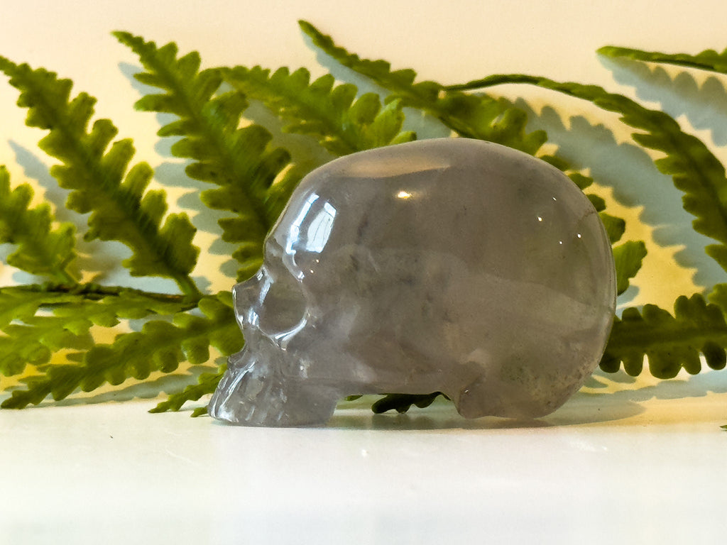 2" jawless quartz skull, detailed carve.