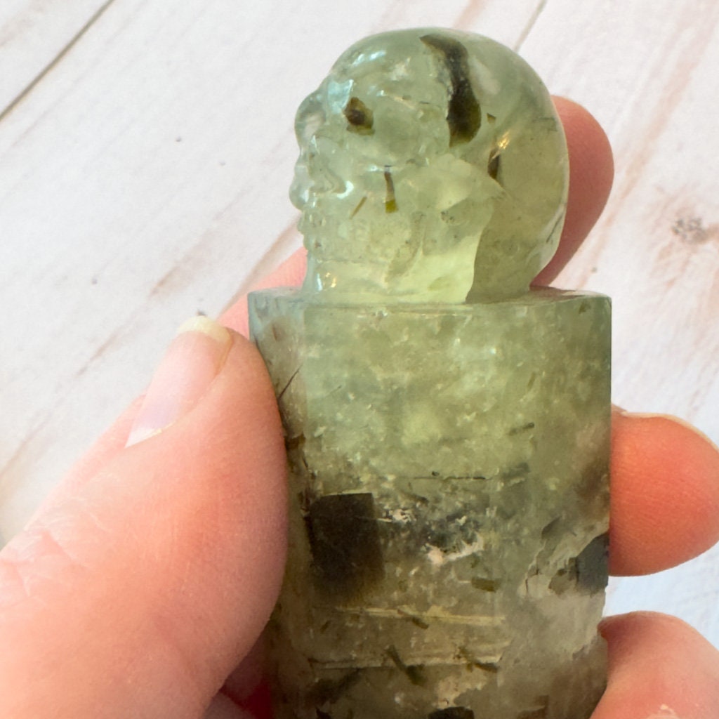 Prehnite Skull Wand Carved by Artifactual