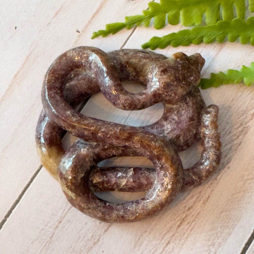 Three Lepidolite Snakes, Detailed and ready for Wearing.