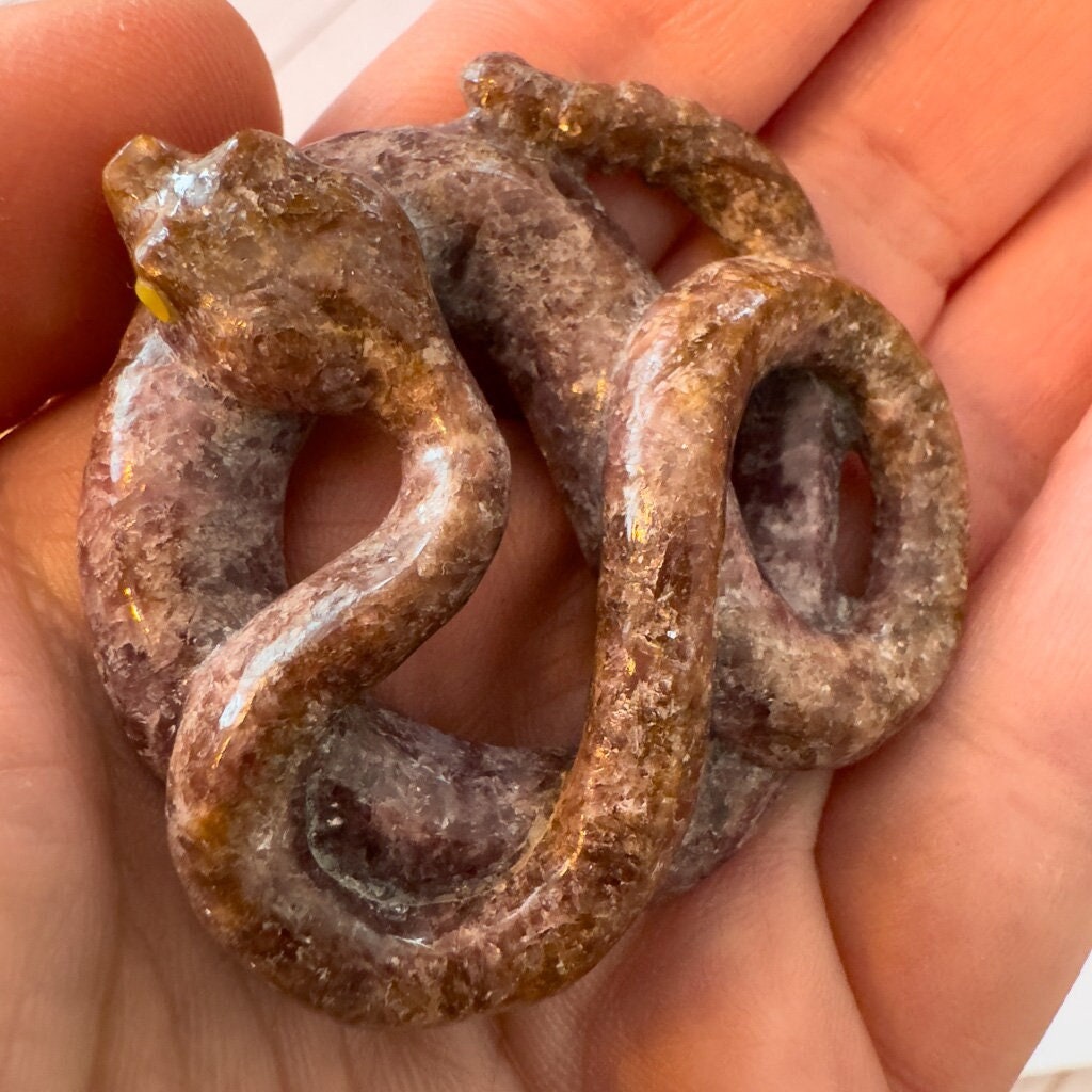 Three Lepidolite Snakes, Detailed and ready for Wearing.