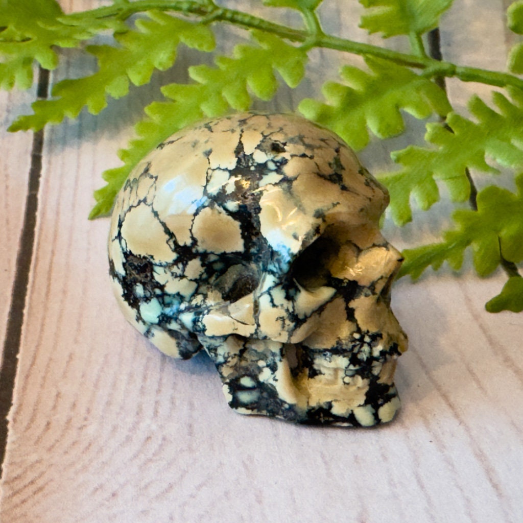 Gorgeous Peacock Variscite Crystal Skull from Artifactual