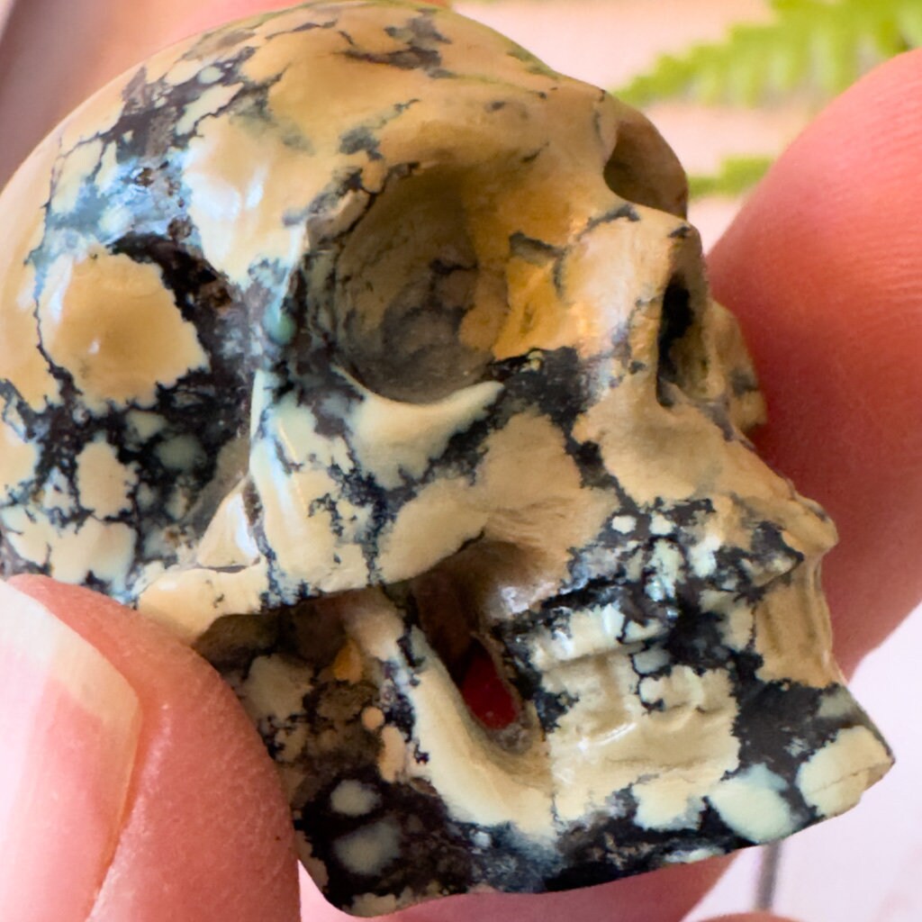 Gorgeous Peacock Variscite Crystal Skull from Artifactual