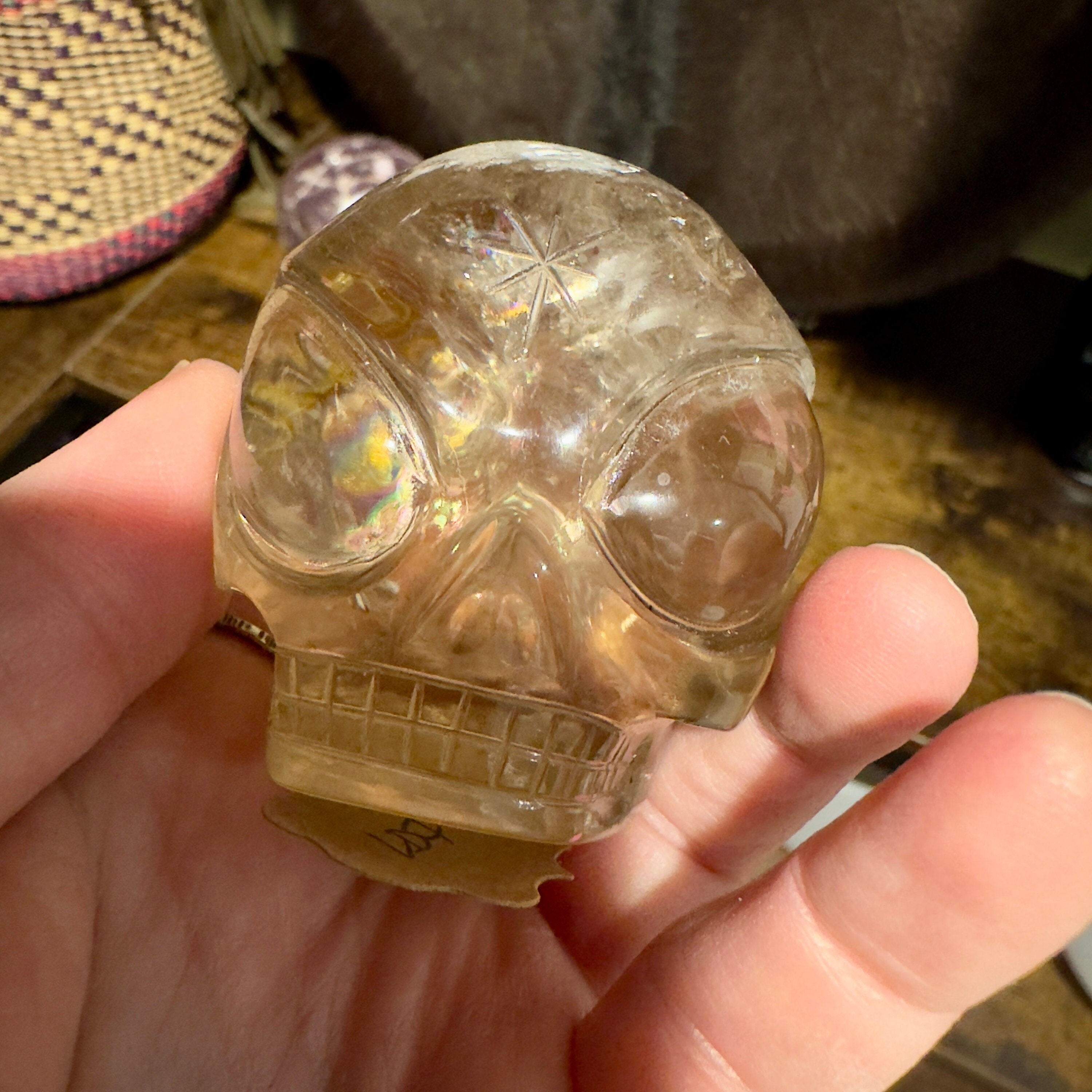Adorable Citrine Leandro De Souza Star Child Crystal Skull With Rainbows