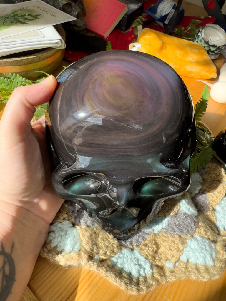 Stunning Rainbow Velvet Obsidian Skull