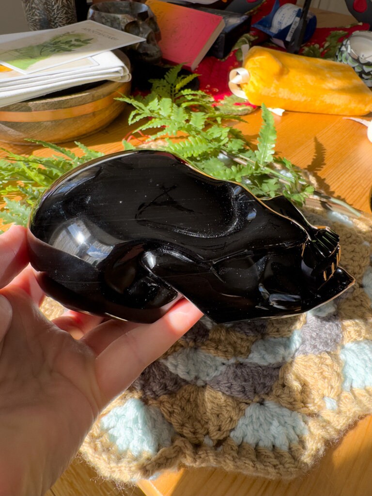 Rainbow Velvet Obsidian Skull: Colorful Carved Crystal (7 inch)