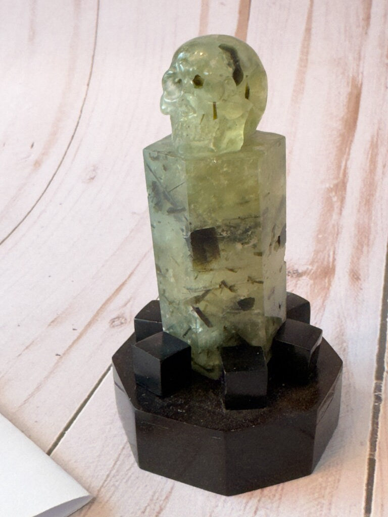 Prehnite Skull Wand Carved by Artifactual