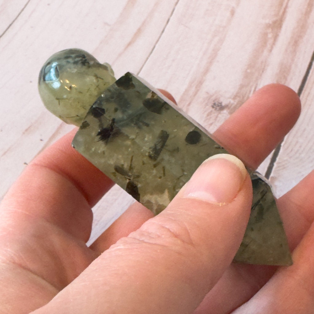 Prehnite Skull Wand Carved by Artifactual